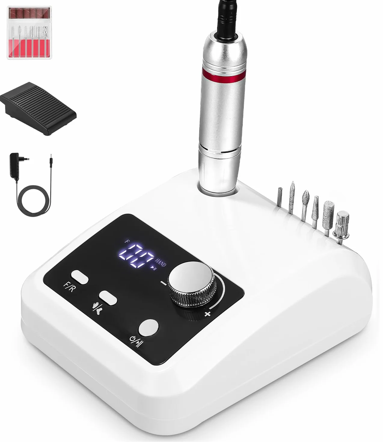 Kixolo Ponceuse à ongles professionnelle 6 en 1, lime à ongles électrique 45 000 tr/min, kit de manucure et pédicure électrique avec pédale, pour salon et