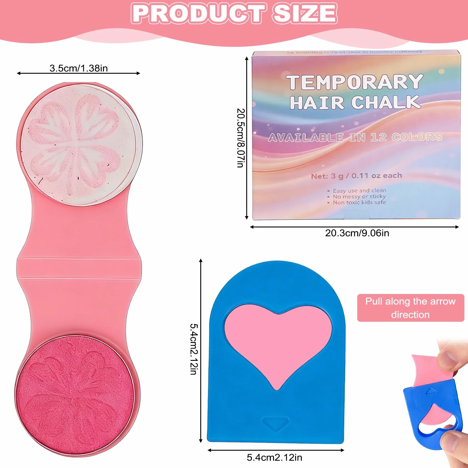 Lot de 12 craies pour cheveux lavables - Coloration temporaire pour filles - Cadeaux Pâques, anniversaire