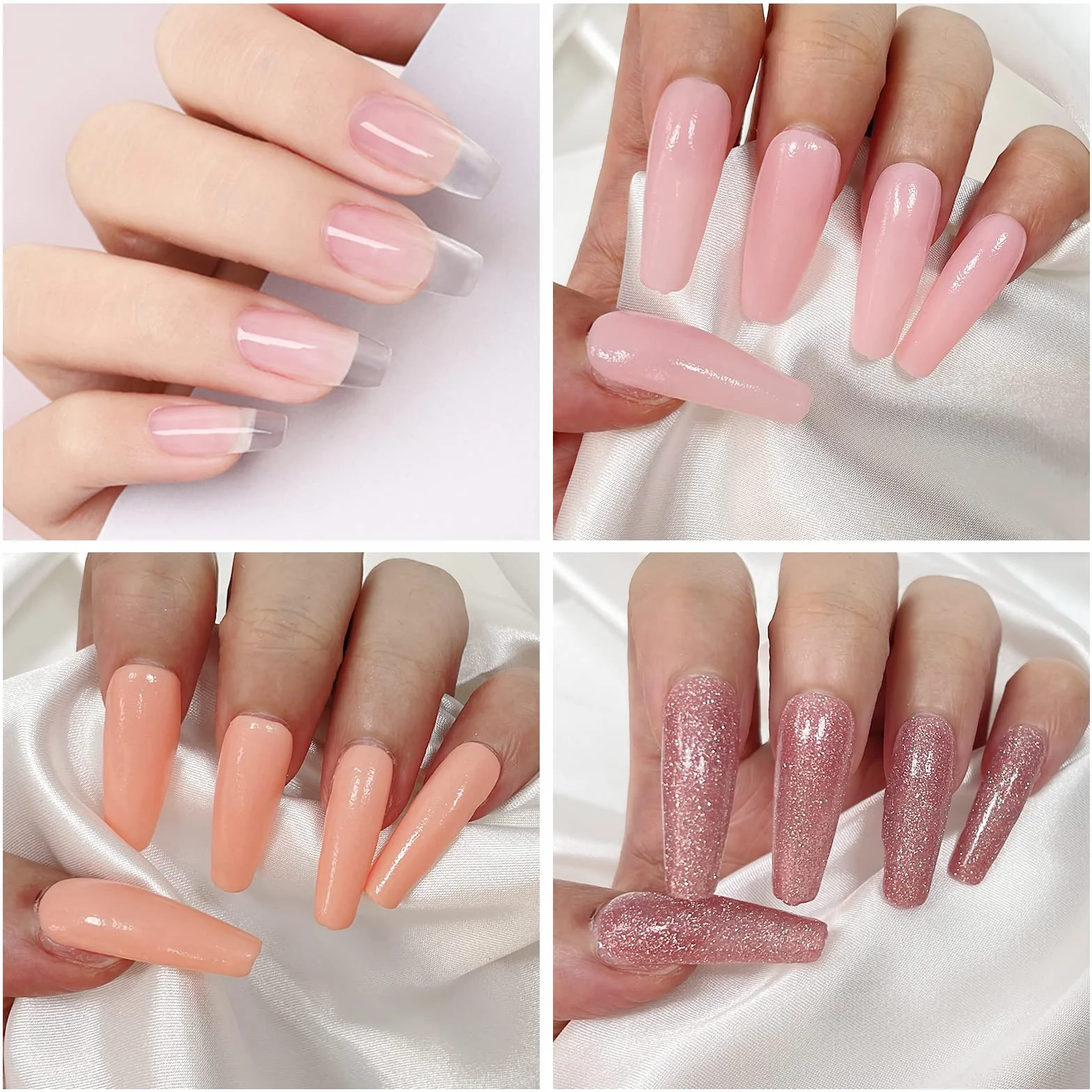 Lofuanna Dip Powder Nail Kit 4 Couleurs Poudre à Tremper avec Base Couche Supérieure Activateur Pas Besoin UV LED Ensemble Manucure Débutantes