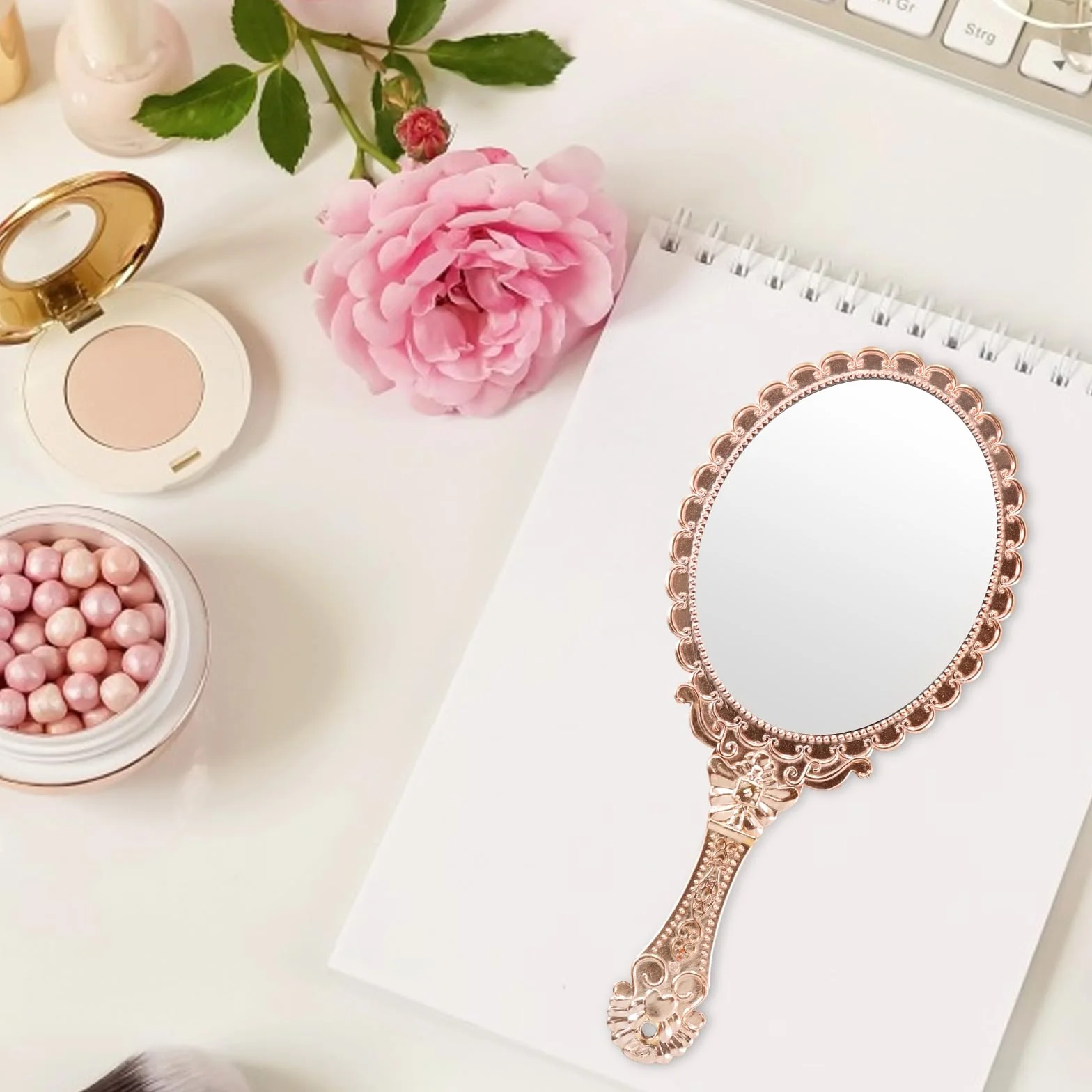 Miroir de Poche Vintage Miroir à Main Miroir de Voyage Miroir de Maquillage Or Rose