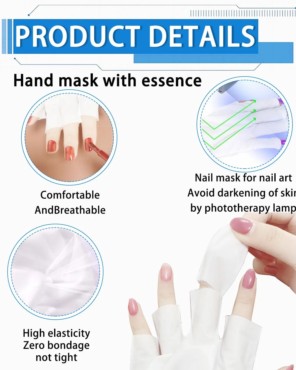 BARRU 5 Paires de Gants Masques Hydratants pour Mains Sèches, Vieillissantes & Gercées - Nail Art, Anti-UV
