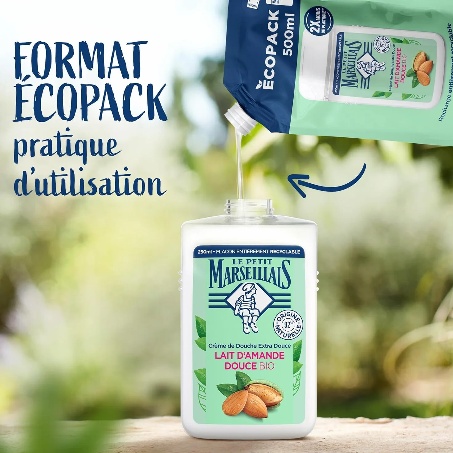 Le Petit Marseillais Recharge Extra Douce Crème de Douche Lait d'Amande Douce Bio Écopack 500ml
