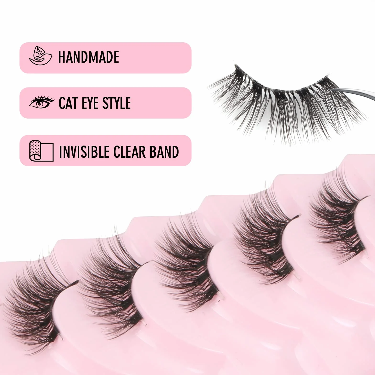 Demi Faux Cils Bande Transparente 3D Naturel 10 Paires Cat Eye Half Lashes Coin Cils Oeil de Chat
