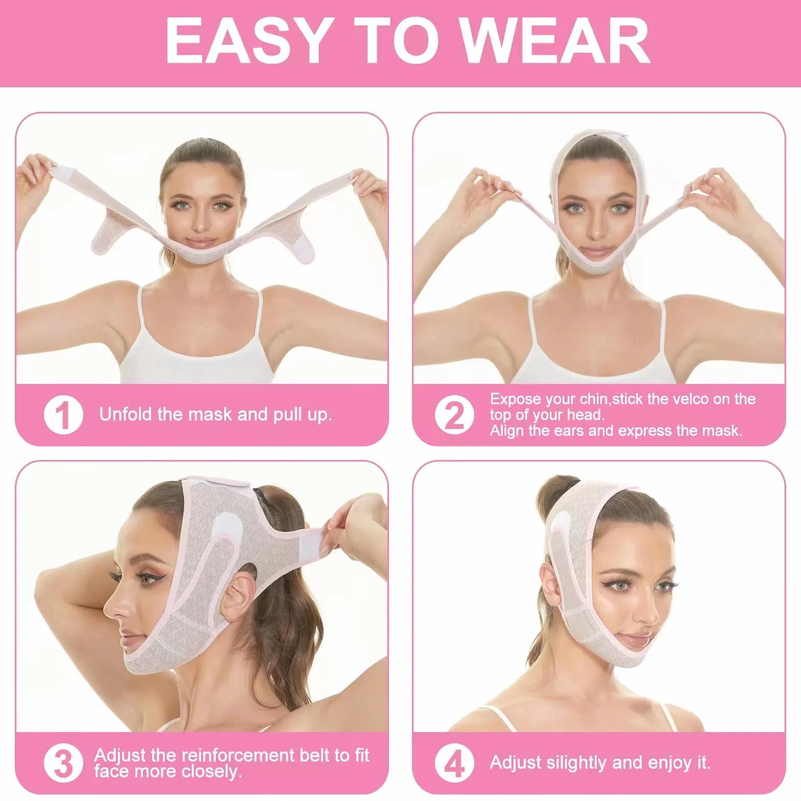 Réducteur de double menton, sangle amincissante pour le visage, masque de levage en V, ceinture de levage réutilisable en forme de visage pour femme, raffermit la peau et empêche l'affaissement