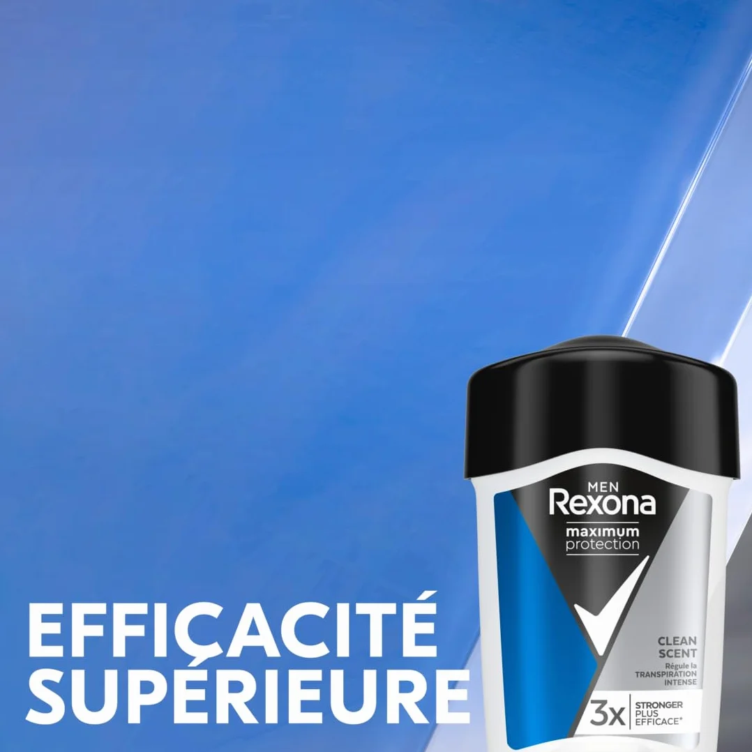REXONA MEN Déodorant Homme Clean Scent Stick Anti-transpirant 3x plus efficace Protection 96h 45ml