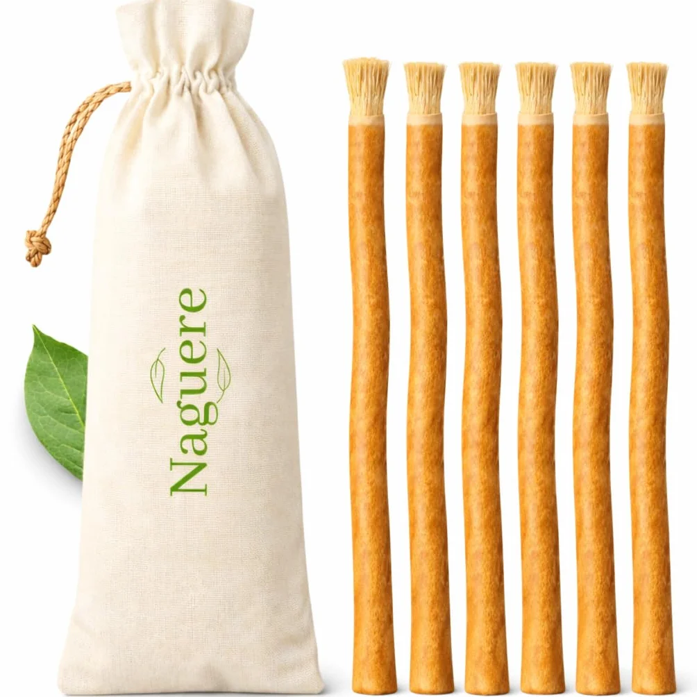 Siwak Naturel 6 Batons de Miswak Sec + Pochon Sans Conservateur Écologique Sans Plastique