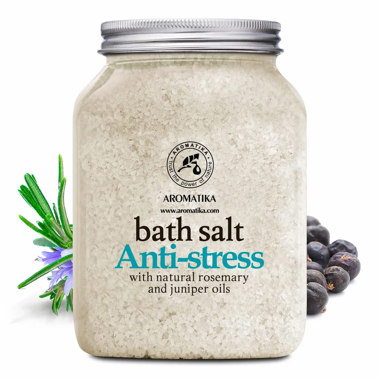 Sels de Bain Anti Stress 1300g - Sel de Mer avec Huile Essentielle de Romarin et Genévrier - Meilleur pour un Bon Sommeil - Soulagement du Stress - Beauté - Bain - Soin du Corps