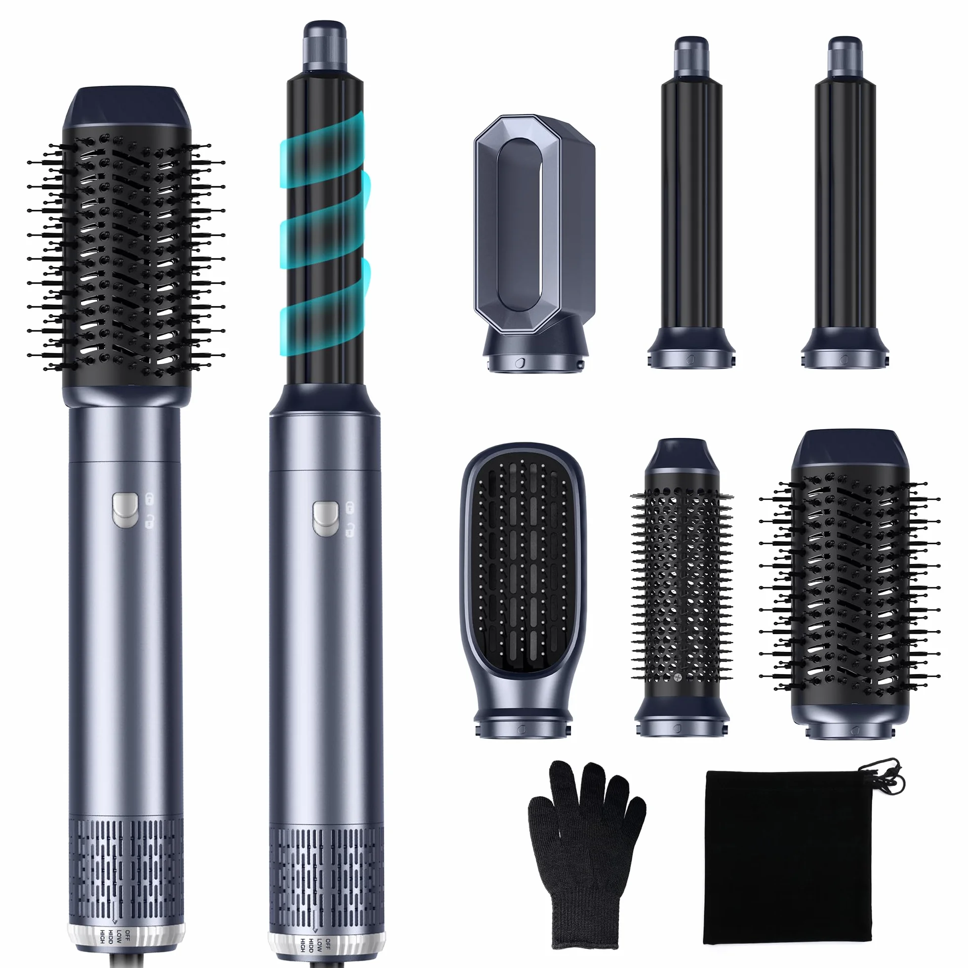 Airbrush 6 en 1 Hair Styler Air Styler Sèche Cheveux Brosse Soufflante Fer à Boucler Lissant