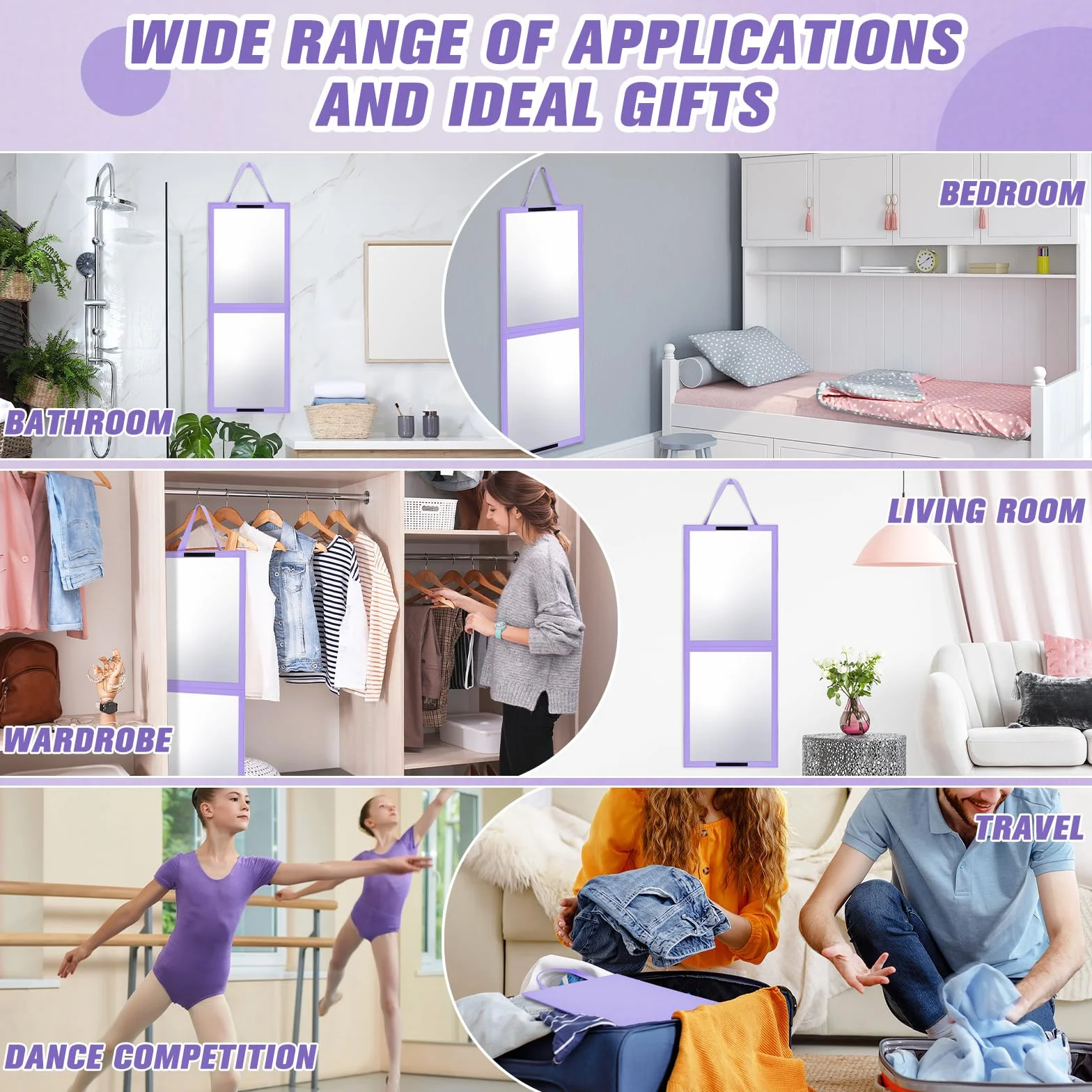 GlikCeil Miroir de Voyage Pliable Pleine Longueur 84x34 cm Violet