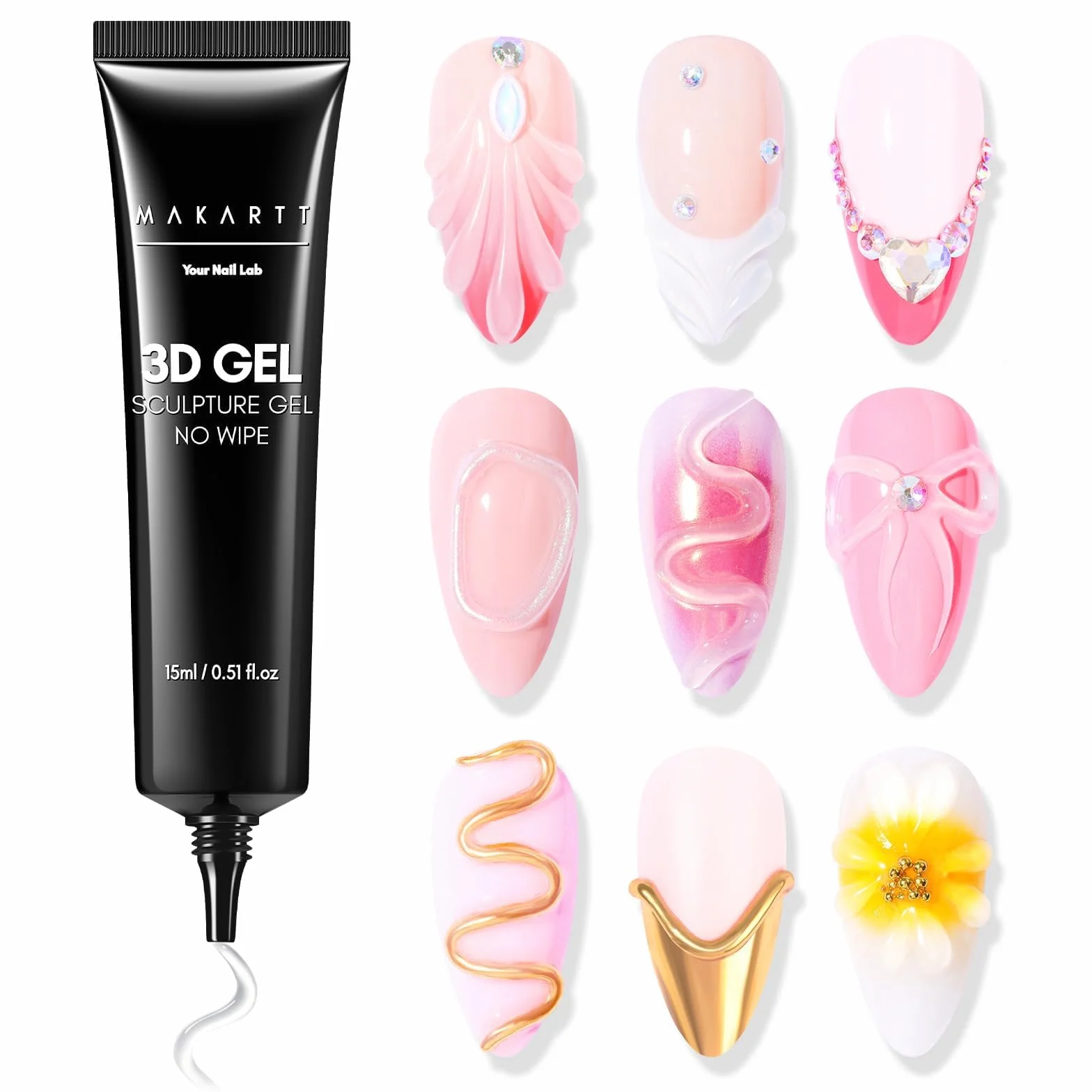 Makartt Gel 3D Nail Art 3 en 1 Rhinestone Glue Gel pour Ongle Sculpting Gel Polish UV LED 15ml