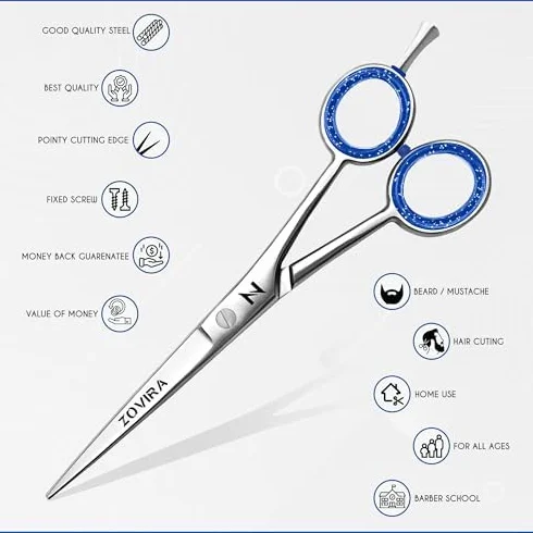 Zovira ciseaux de coiffure 6 pouces acier inoxydable professionnels