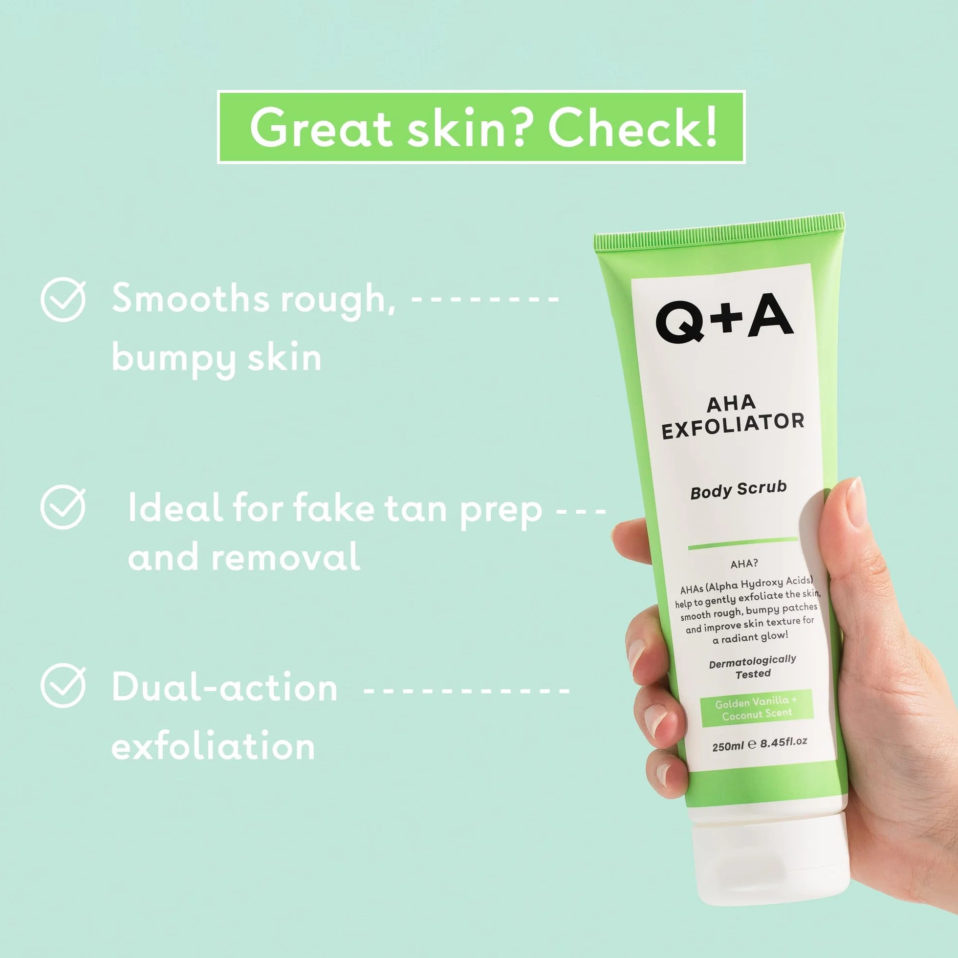 Q+A Gommage Exfoliant aux AHA 250ml acide lactique acide glycolique exfoliants physiques