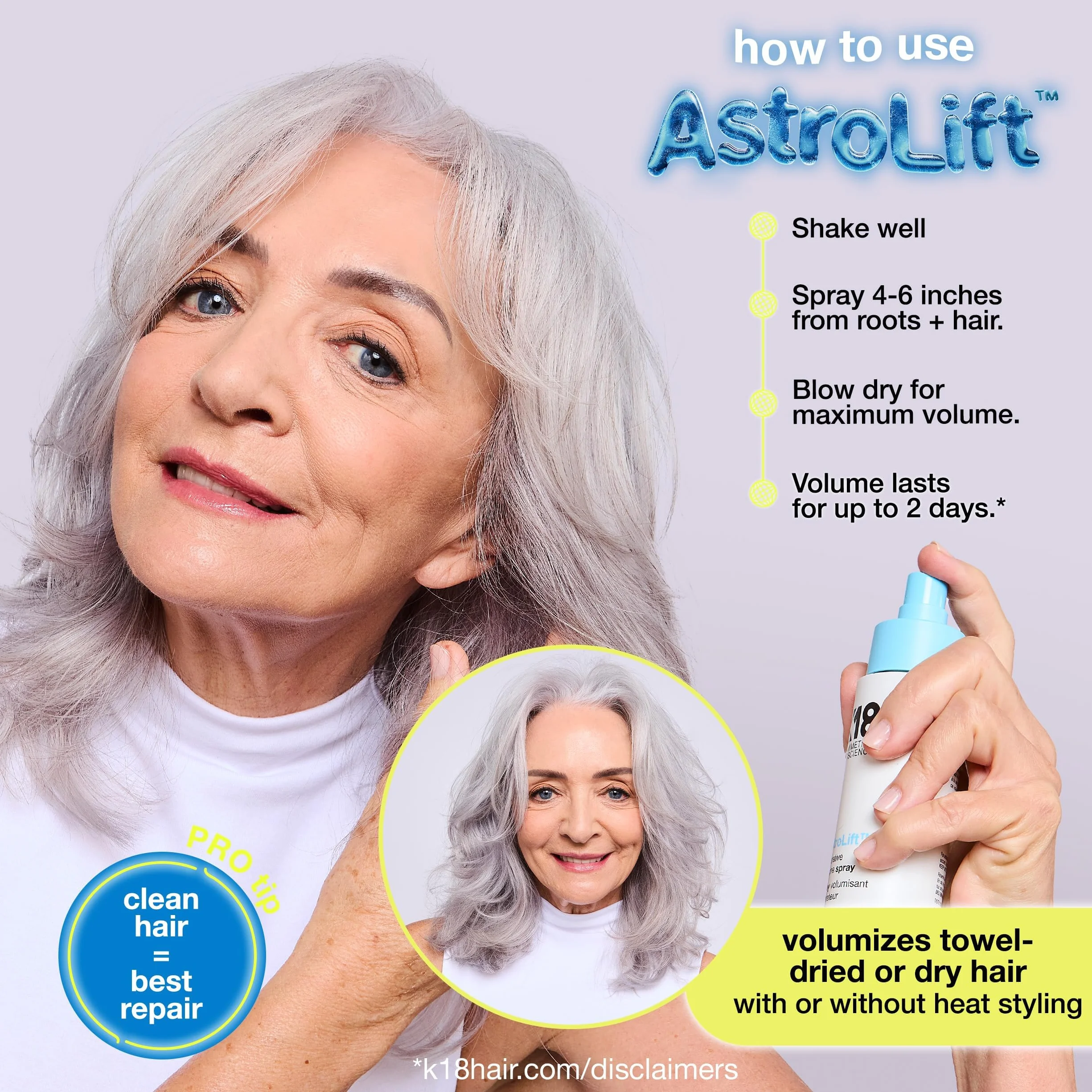 K18 AstroLift™ Spray volumisant réparateur épaissit fixe cheveux fins fragiles 2 jours 47 ml