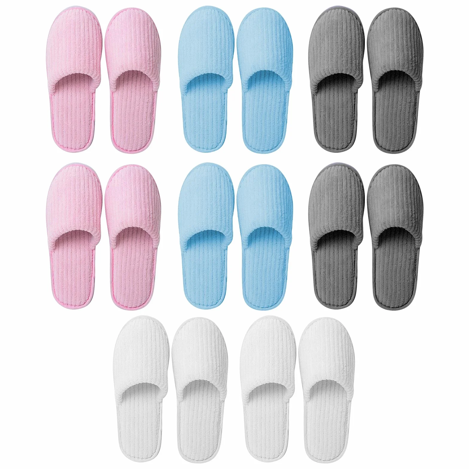 Lot De 8 Paires De Pantoufles D'hôtel, Chaussons Invités, Pantoufles D'invités En Velours Corail, Spa Slippers, Pantoufle En Tissu Éponge Avec Fermés, Lavables, Antidérapantes Pour Hôtel, Maison