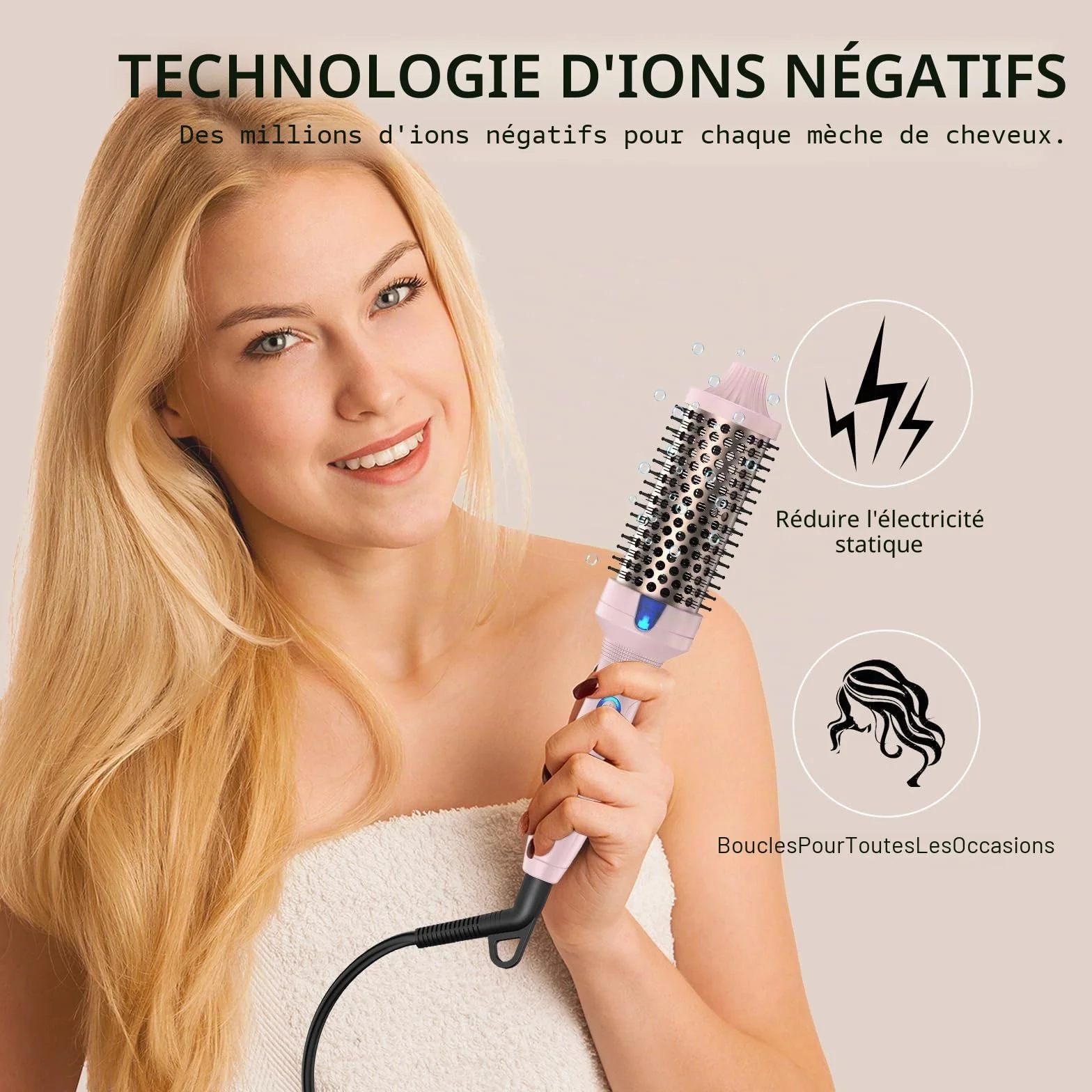 K&K Brosse thermique Keratin Thermal Brush Protect Tonneau chauffant Brosse à cheveux chaude ionique lisse Peigne volume Lisseur Bigoudis Outil de coiffage, Double tension (45 mm)