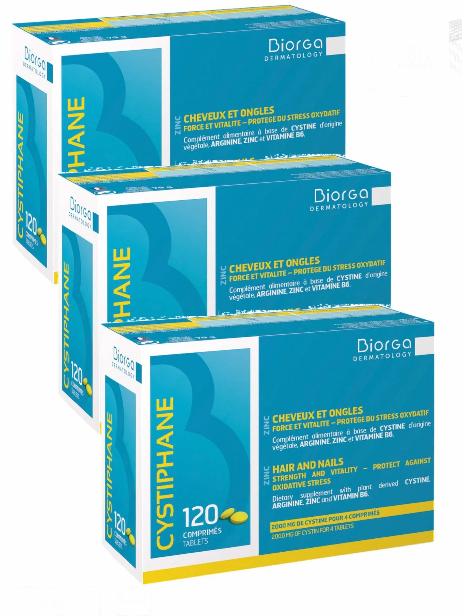 Cystiphane Bailleul Fort - Cystine B6 - Zinc - Arginine - Cheveux et ongles - Force et Vitalité - Complément alimentaire pour cheveux et des ongles fragilisés - Lot de 3 boites de 120 Comprimés (3)
