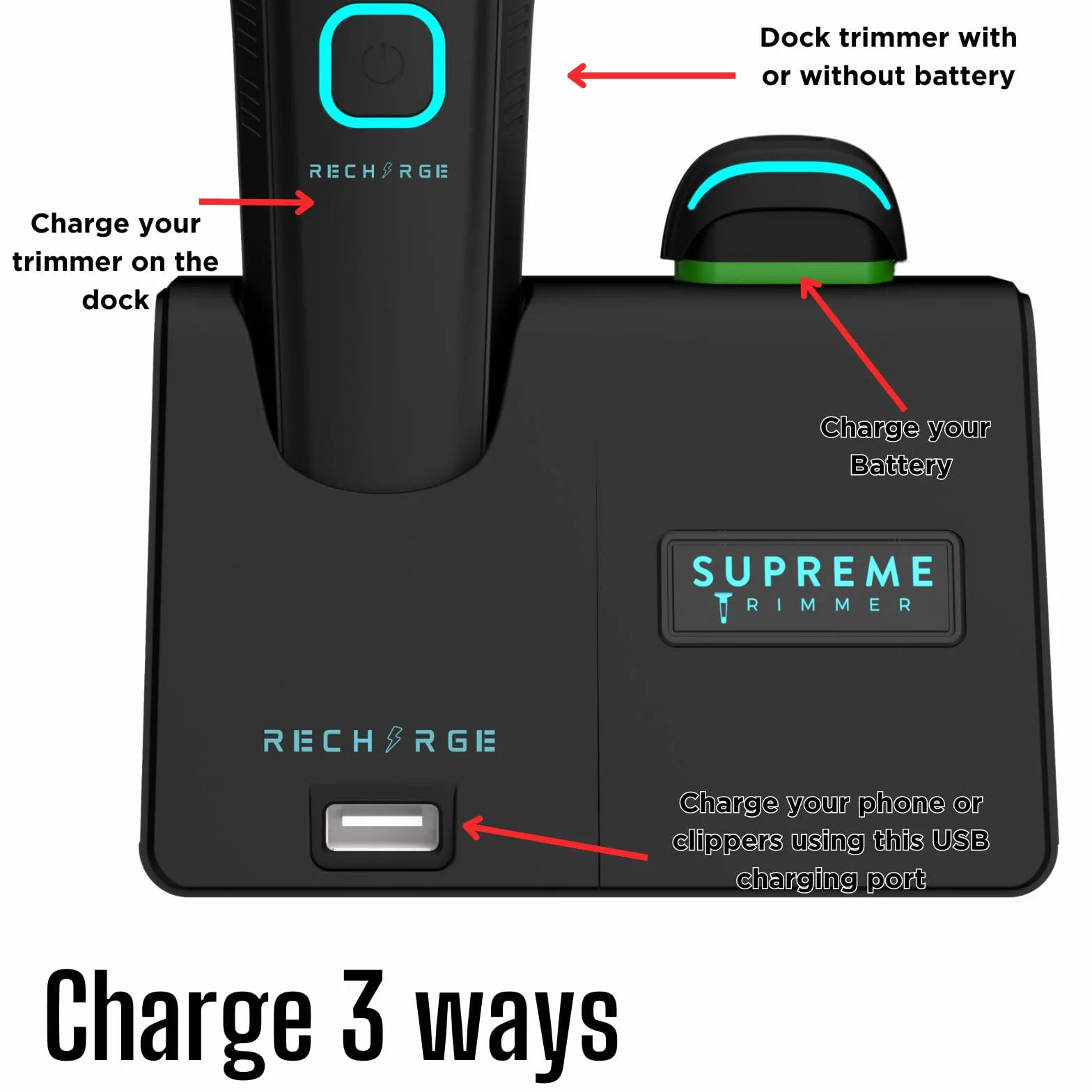 Supreme Trimmer ST777 tondeuse professionnelle rechargeable 2 batteries amovibles lames DLC zéro écart