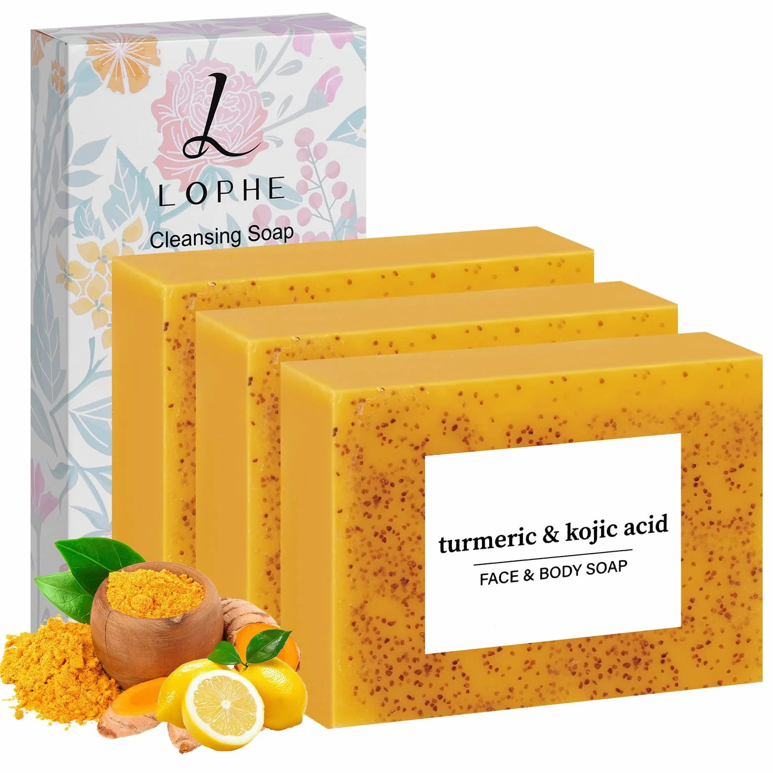 LOPHE Savon au Curcuma et Acide Kojique Éclaircissant Intense - Hydratation Profonde pour Corps et Visage