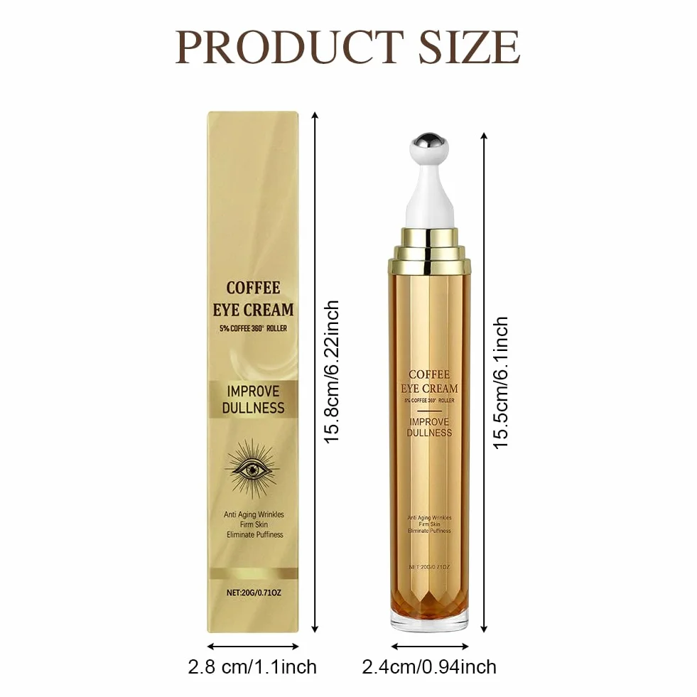 Sérum Crème Yeux à La Caféine 360° Ice Rolling Sphere Anti-Cernes & Rides 5% Caféine Acide Hyaluronique Niacinamide Peptides Hydratation 72h Contour des Yeux