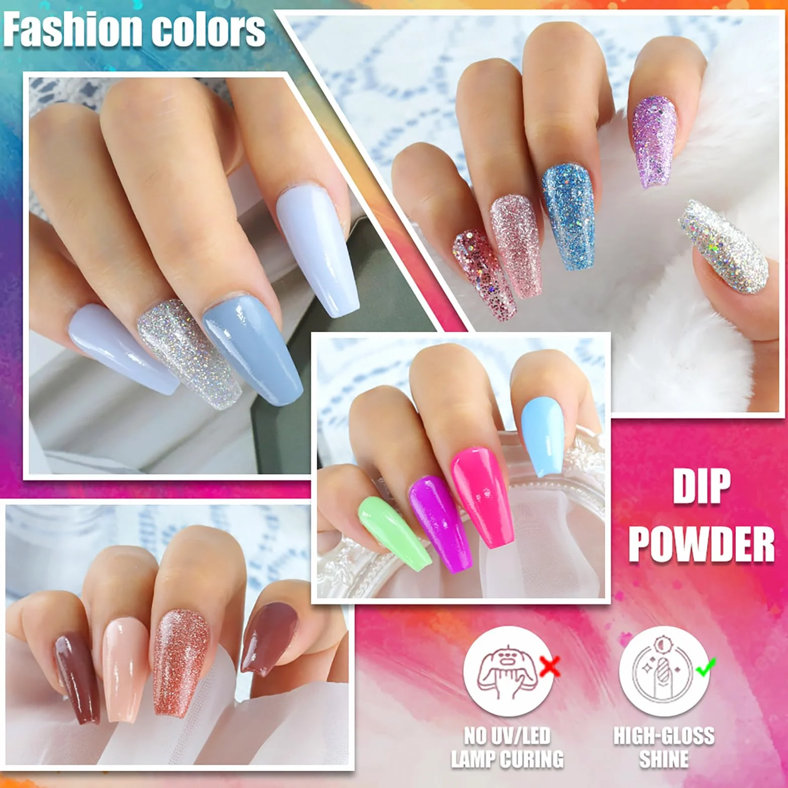 Kit Dip Powder 8 Couleurs Manucure Professionnel avec Activateur Base Top Coat French Set 02