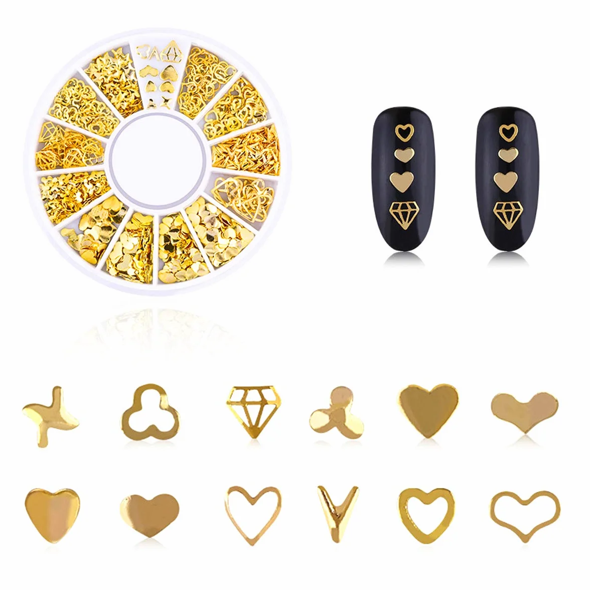 Nail Art Stud 3D Décoration Strass Métal Rivets Étoile Lune Soleil Coeur Mixte 4 Boîtes