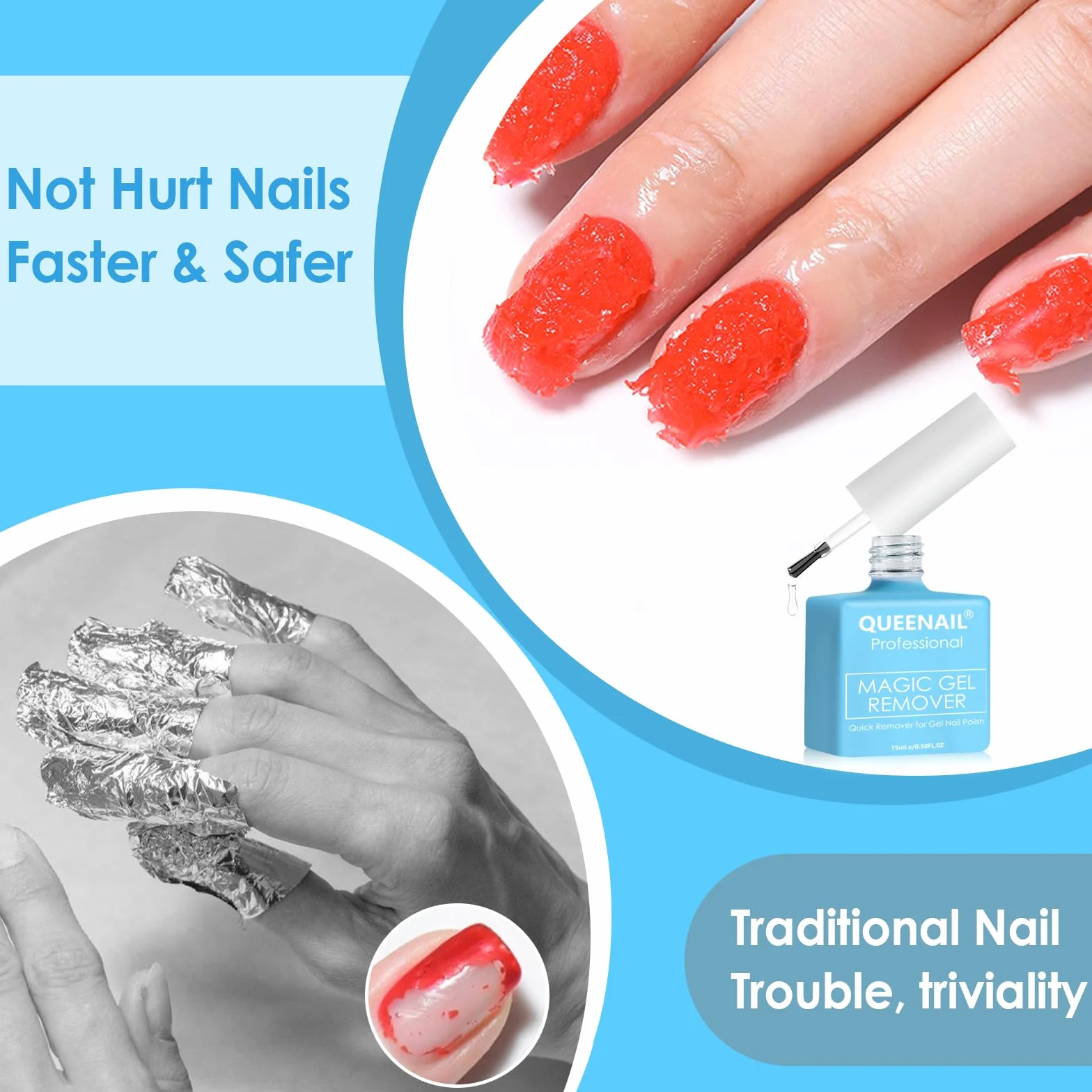 Gel Nail Polish Remover Professionnel, Dissolvant de Vernis à Ongles, Enlever Facile et Rapide, Bleu