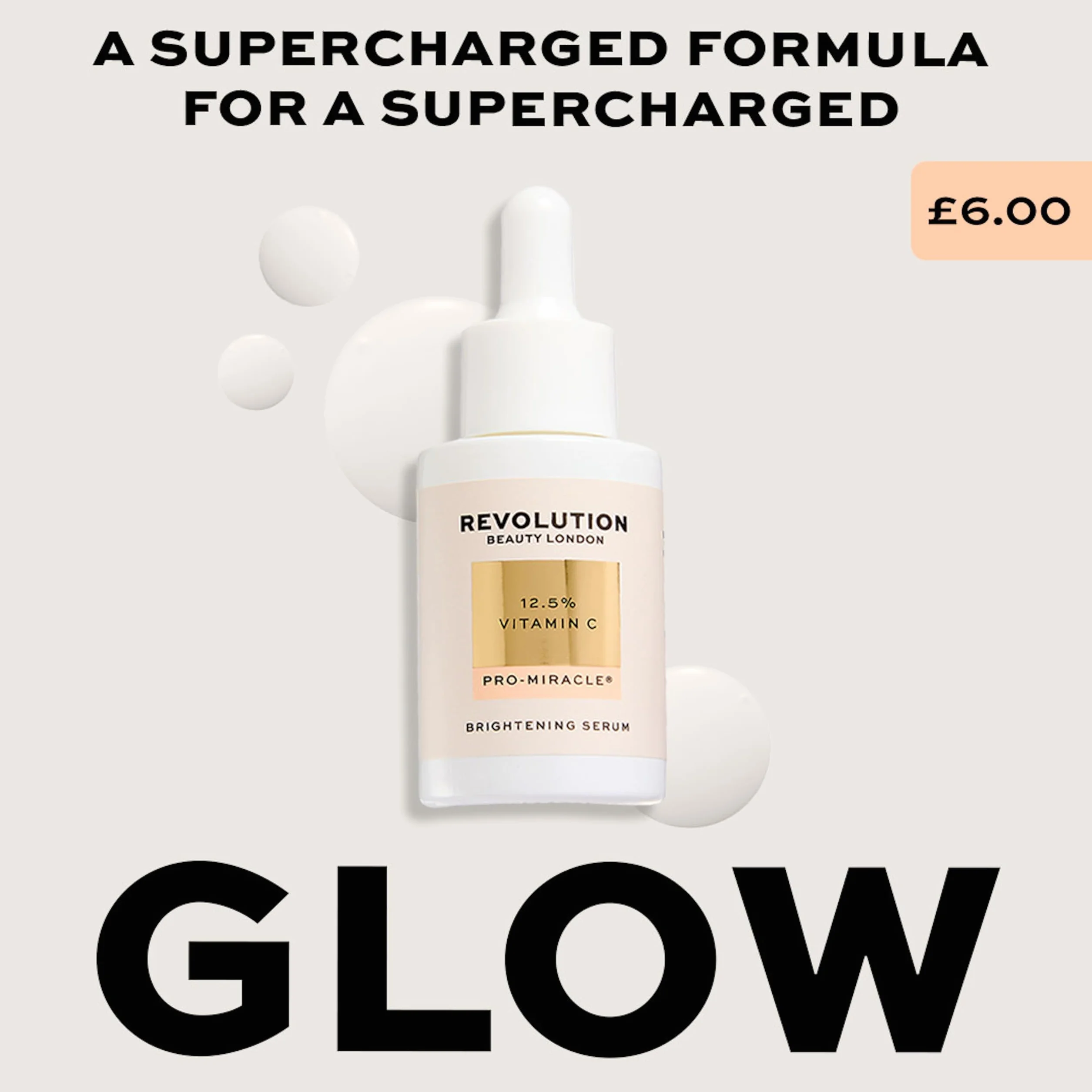 Revolution Pro Miracle 12.5% Vit C Serum 30ml, sérum éclat, lisse et affine le grain de peau, réduit les taches pigmentaires