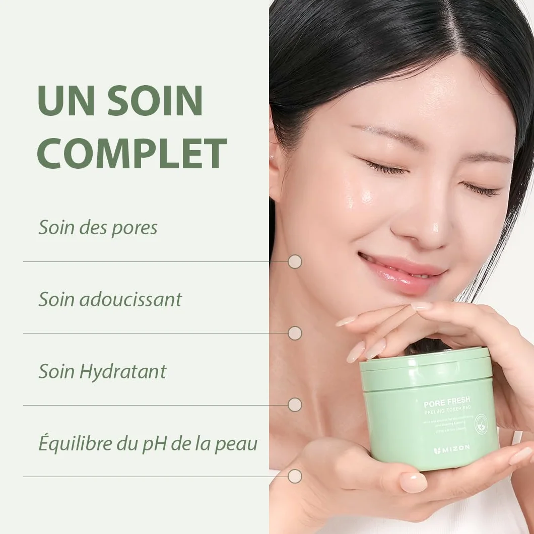 MIZON PORE FRESH PEELING TONER PAD (x60) AHA BHA PHA Soin coréen Exfoliant Apaisant Rétrécit les pores Peaux sensibles