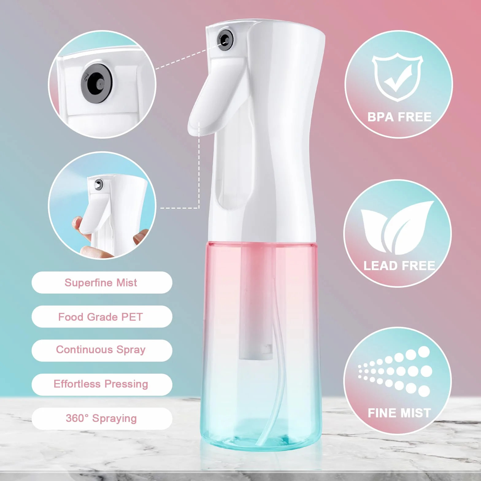 Bouteille de Vaporisateur pour Cheveux 200ml Rechargeable Vide Réutilisable Rose + Vert