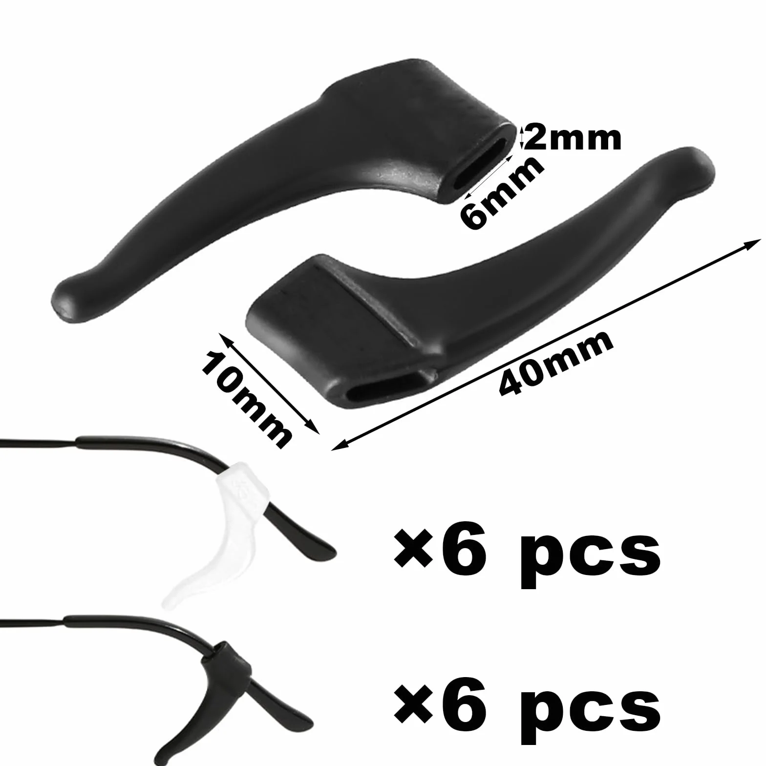 Crochets D'oreille Lunettes Anti-dérapant en Silicone, Embouts De Branches, Pour Lunettes De Soleil, Noir+Blanc