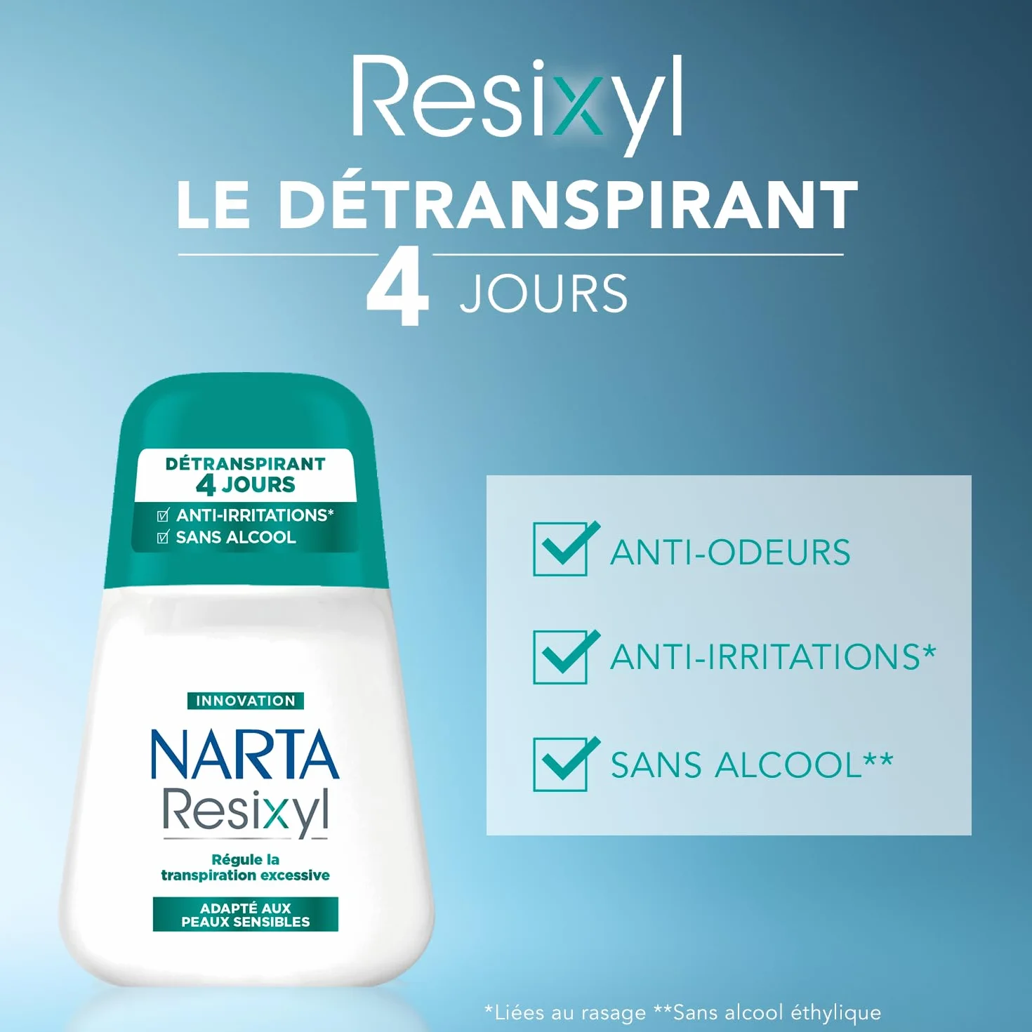 NARTA Resixyl Déodorant Bille Femme Détranspirant 4 Jours Anti-Irritations Complexe Minéral 50 ml