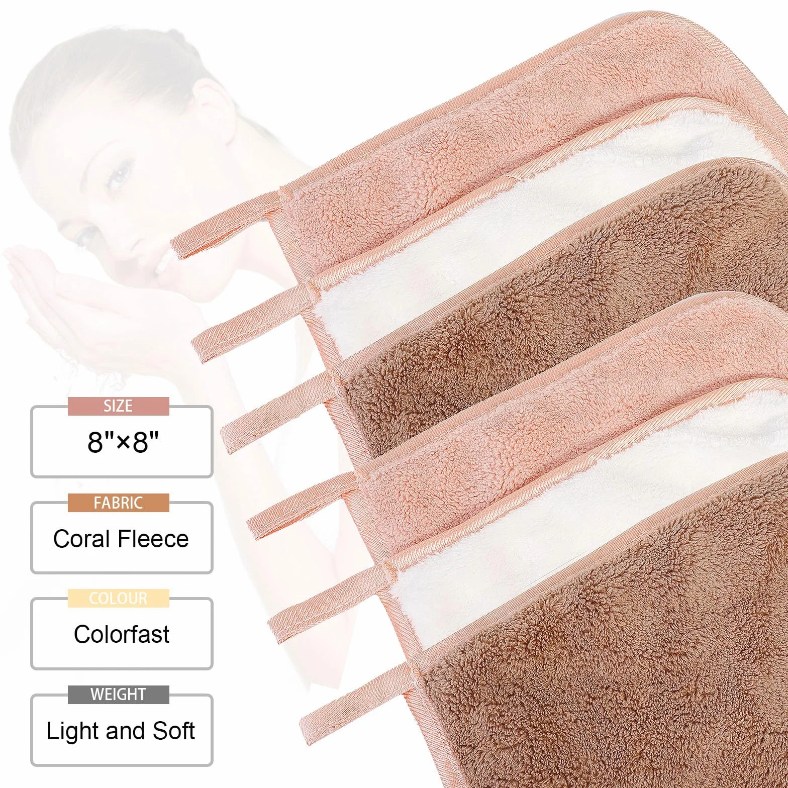 PHOGARY Lingette Démaquillante Microfibre Lot de 6 Serviette Visage 20x20cm Brun Réutilisable Lavable