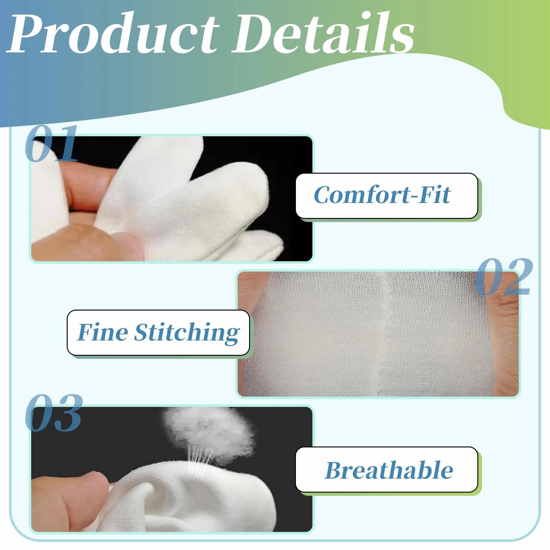 Gants Hydratants en Coton Blanc, Protection l'eczéma pour Peau Sèche et Sensible, Gants de Travail Minces