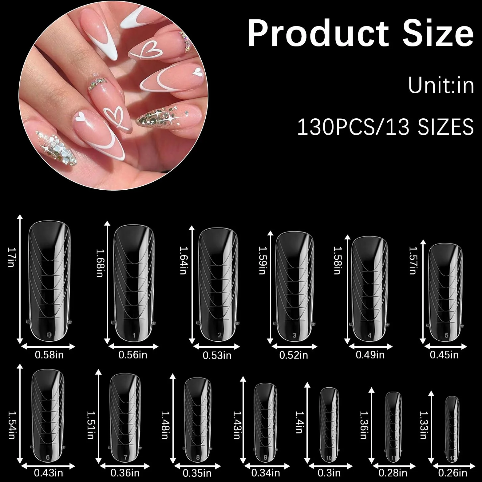 120 pcs Poly Extension Gel Moule à ongles avec écailles pour manucure en gel, salon de manucure et bricolage à domicile (Long Water Drop Dual Nail Forms Set)