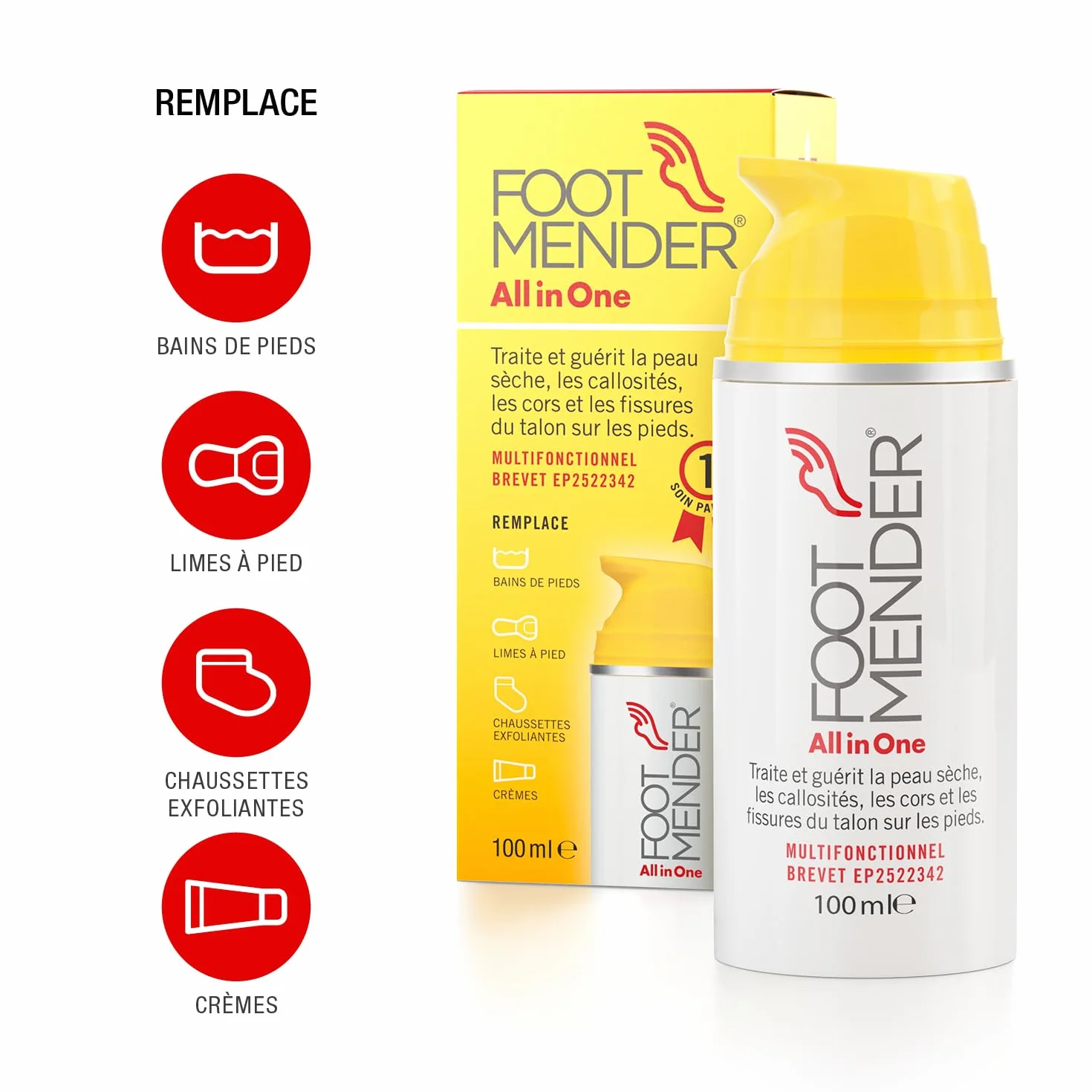 Footmender All in One Traite et Guérit les Pieds Secs, Peau Dure, Cors et Talons Fissurés 100 ml