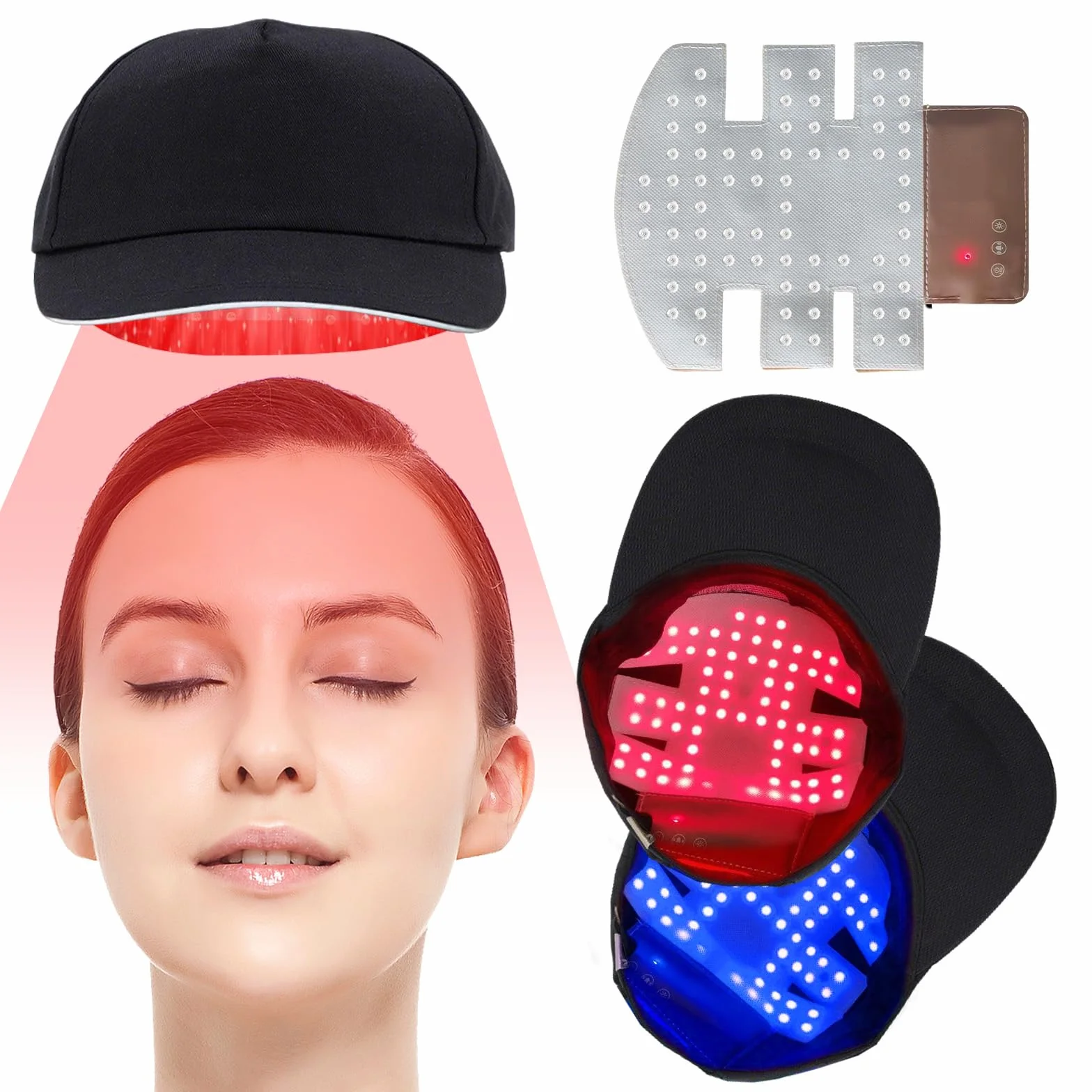 Bonnet de croissance capillaire, bonnet thérapeutique à perles LED (470 nm, 660 nm, 850 nm), rayonnement rouge et bleu, augmente l'activité des follicules pileux, soin capillaire anti-chute,