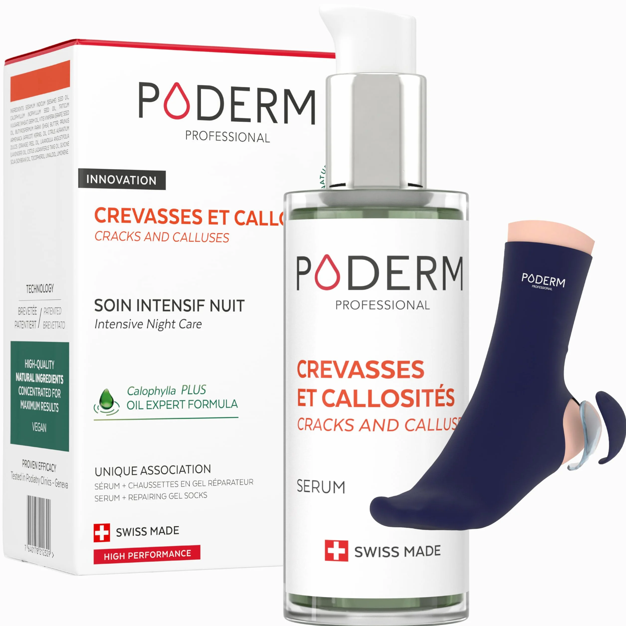 PODERM Soin Intensif Nuit 8H Crevasses Callosités Pieds 100% Naturels Swiss Made
