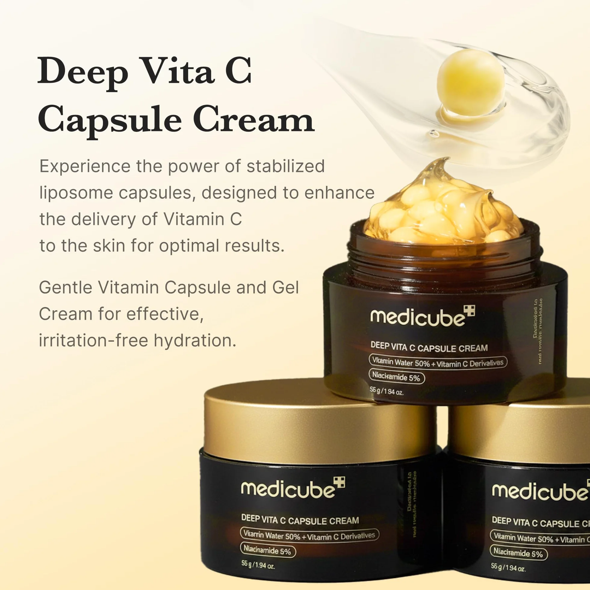 medicube Hidratante Facial Deep Vitamin C Golden Capsule, Cápsulas Liposomales Para Arrugas – 1.94 oz