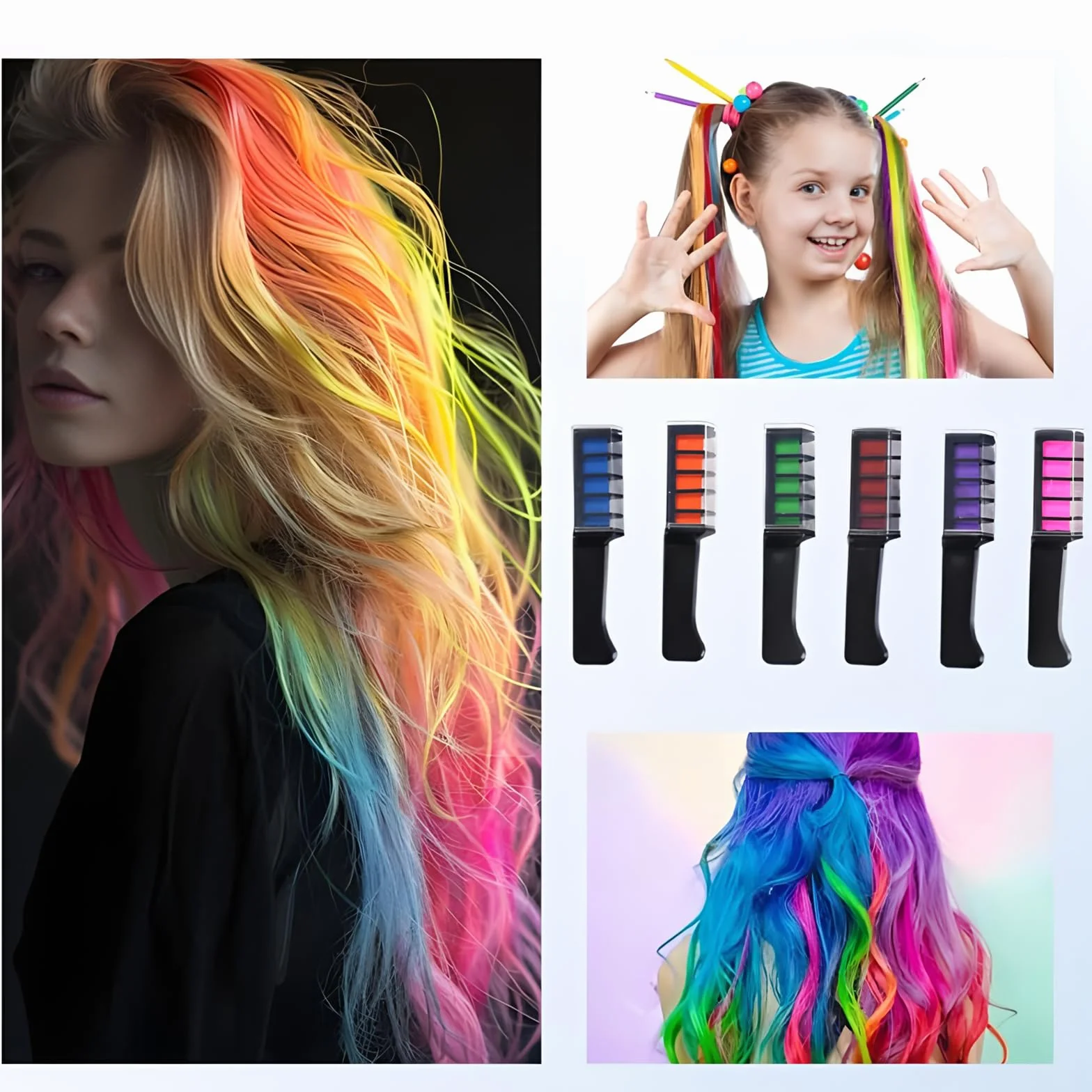 Peignes À Craie Pour Cheveux 10 Couleurs, Couleur De Cheveux À La Craie Temporaire, Chalk Hair Dye