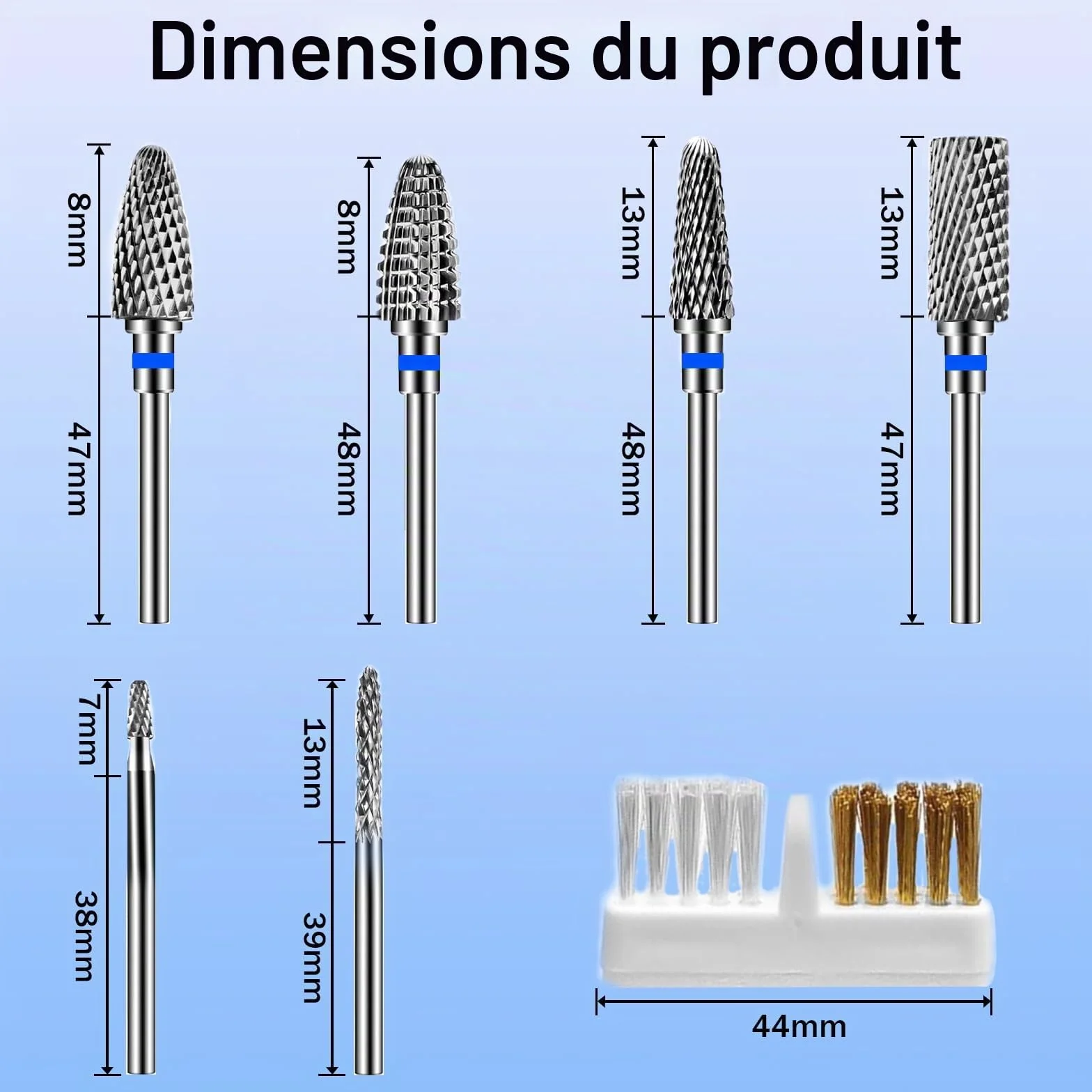 Embout Ponceuse Ongles, 6Pcs Forets à Ongles Tungstène, 1 Pinceau, Embout Depose Ponceuse Ongles Professionnel pour Manucure et Pédicure, Enlever le Gel et Les Cuticule (StilC)