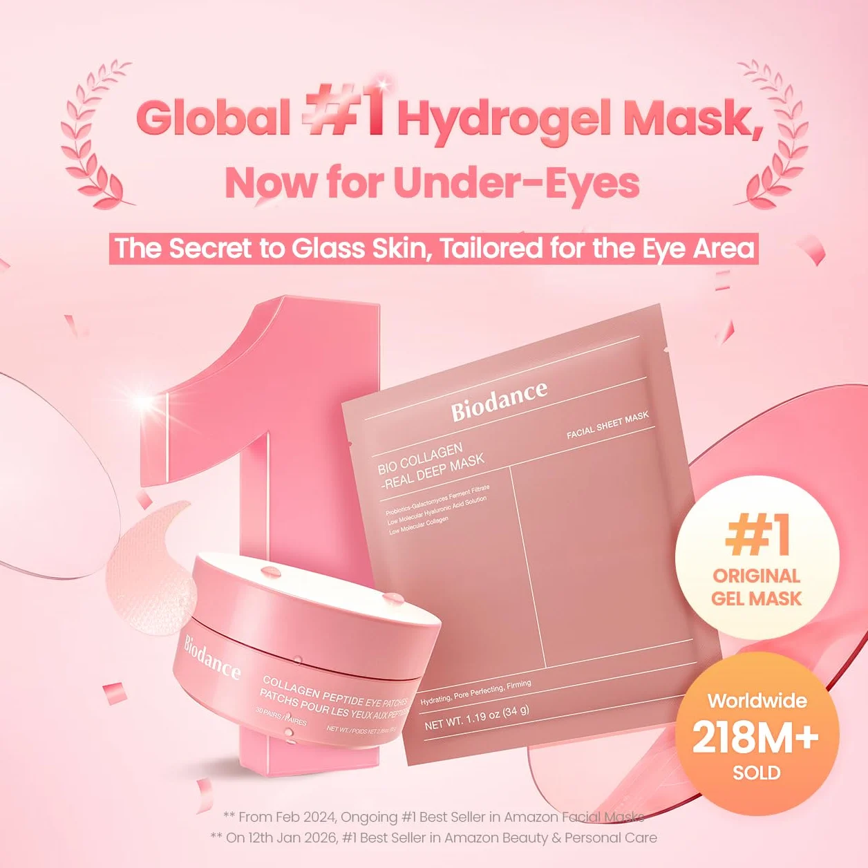 BIODANCE Collagen Peptide Eye Patches Anti Wrinkle Smile Line Under Eye Mask Fine Lines Eye Bags Korean Skin Care 60 Count