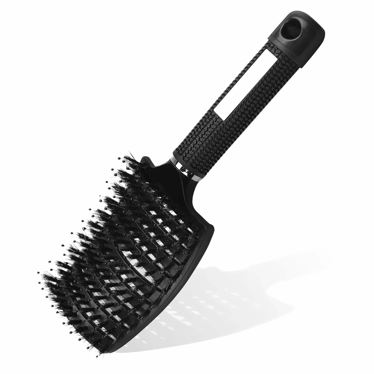 Brosse à Cheveux Poil de Sanglier Professionnelle Incurvée Ventilée pour Coiffeur (Noir)
