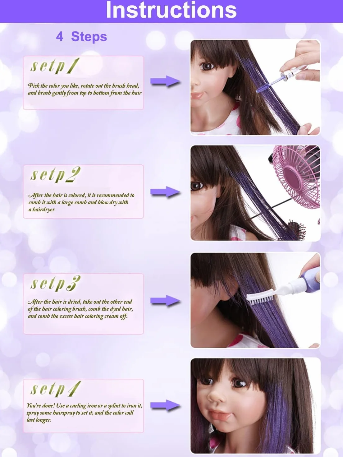 Kit Couleur Temporaire Mascara Cheveux Lavable 13 Couleurs Peigne Craie Bleu Halloween Cosplay Fête
