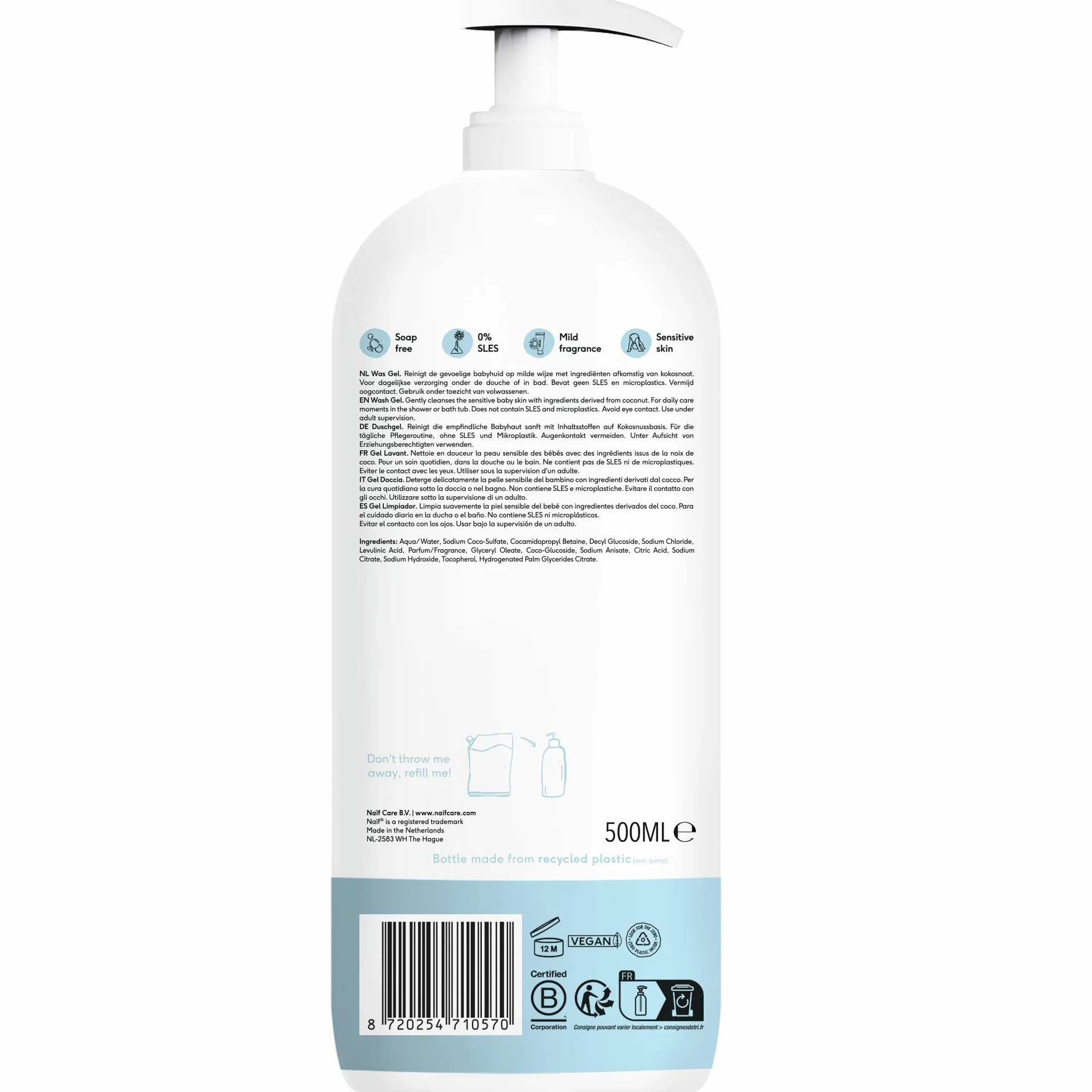 Naïf Gel Lavant Nourrissant Bébé & Enfant Gel Douche Peaux Sensibles 500 ml