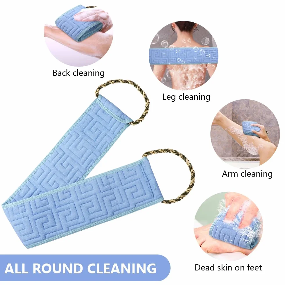 Gant de Toilette Exfoliant Double Face avec Poignées Gommage du Dos pour la Douche Homme Femme Bleu Océan
