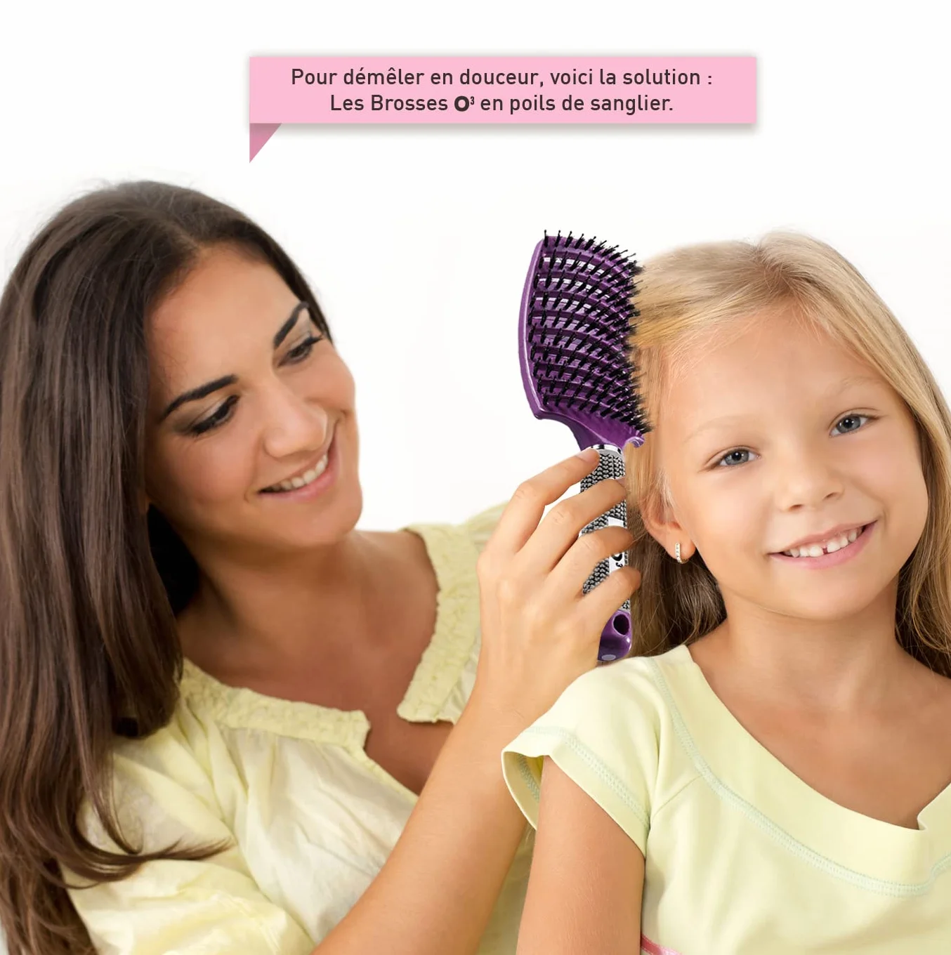 Brosses à Cheveux en Poils de Sanglier Démélant Naturel Set Rose et Violette