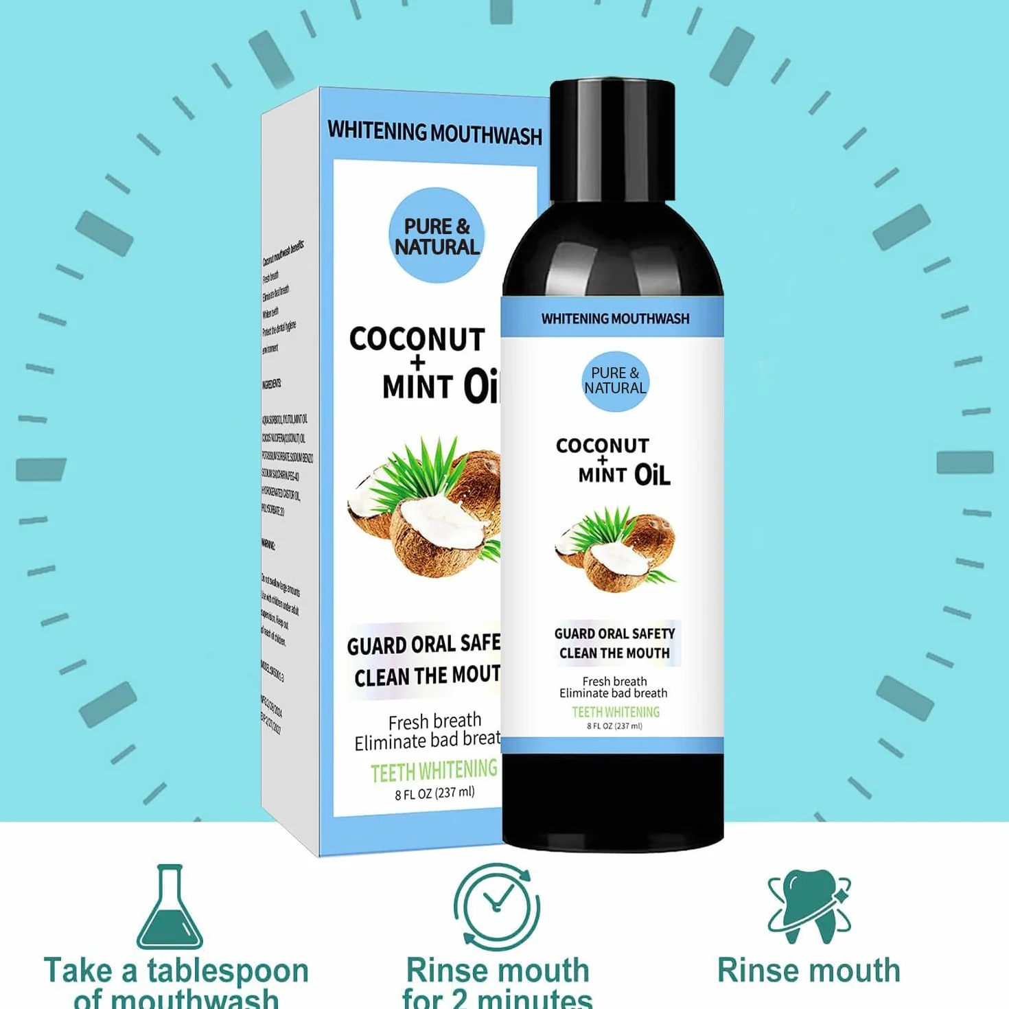 Naturel Bain de Bouche Blanchissant Huile de Noix de Coco Menthe Poivrée Rafraîchit Haleine Blanchit Dents Gencives Saines