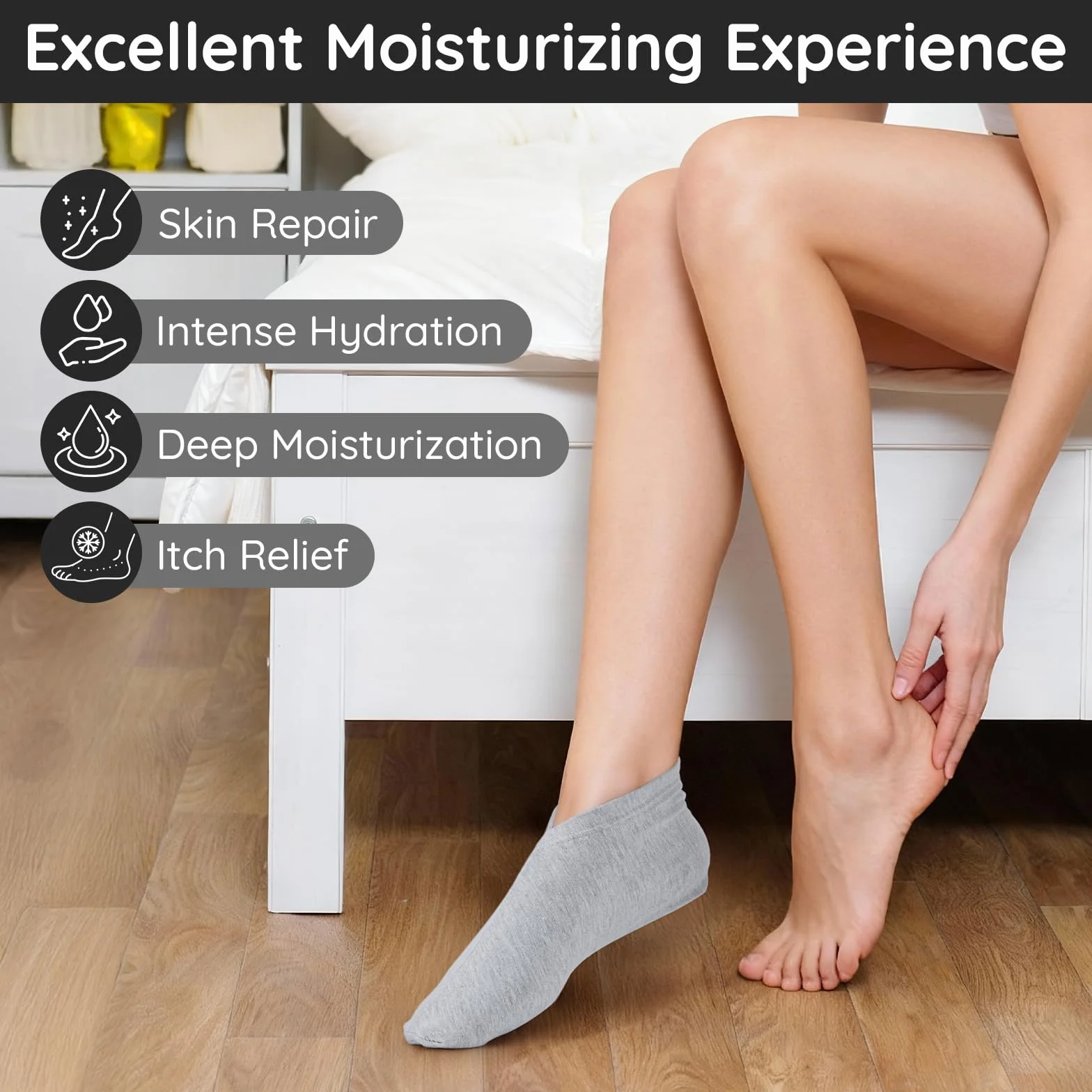 Segbeauty Chaussette Hydratante Pied, 6 Paires, Respirant, Lavables, Homme Femme, Soin des Pieds (Gris Clair)