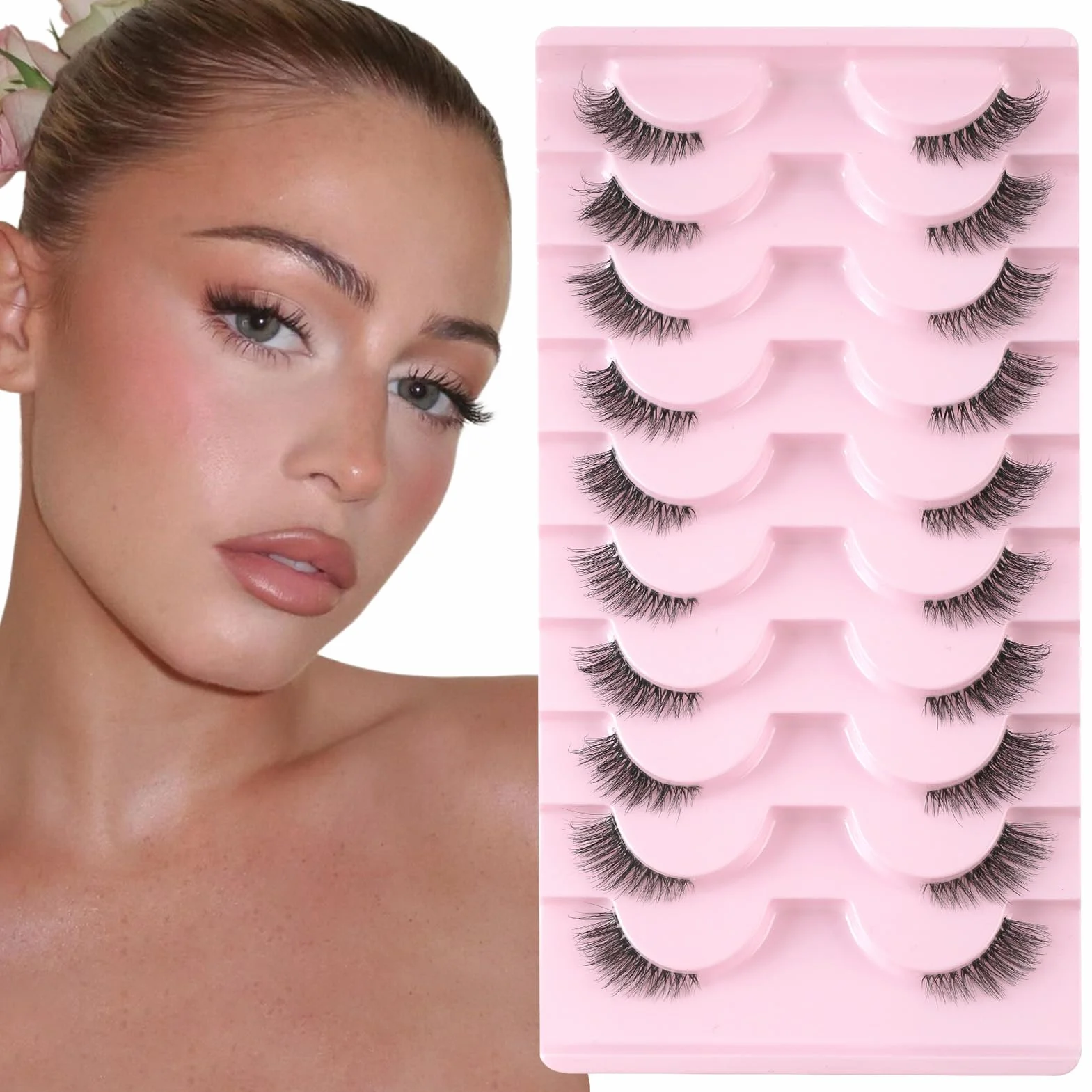 Sixstarhair Demi Faux Cils Bande Transparente 3D Naturel Half Lashes Oeil de Chat Reutilisable 10 Paires