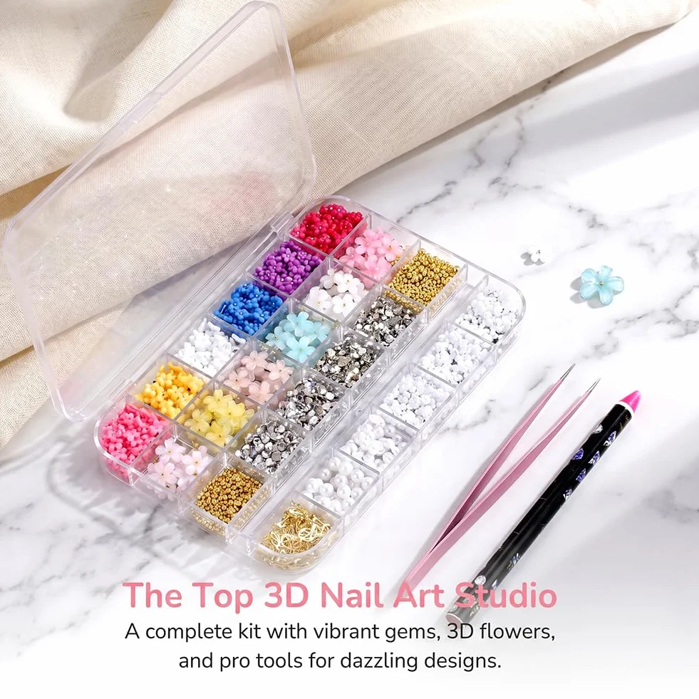 Strass Nail Art Acrylique Colorées 3D Fleur pour Conception Ongles DIY